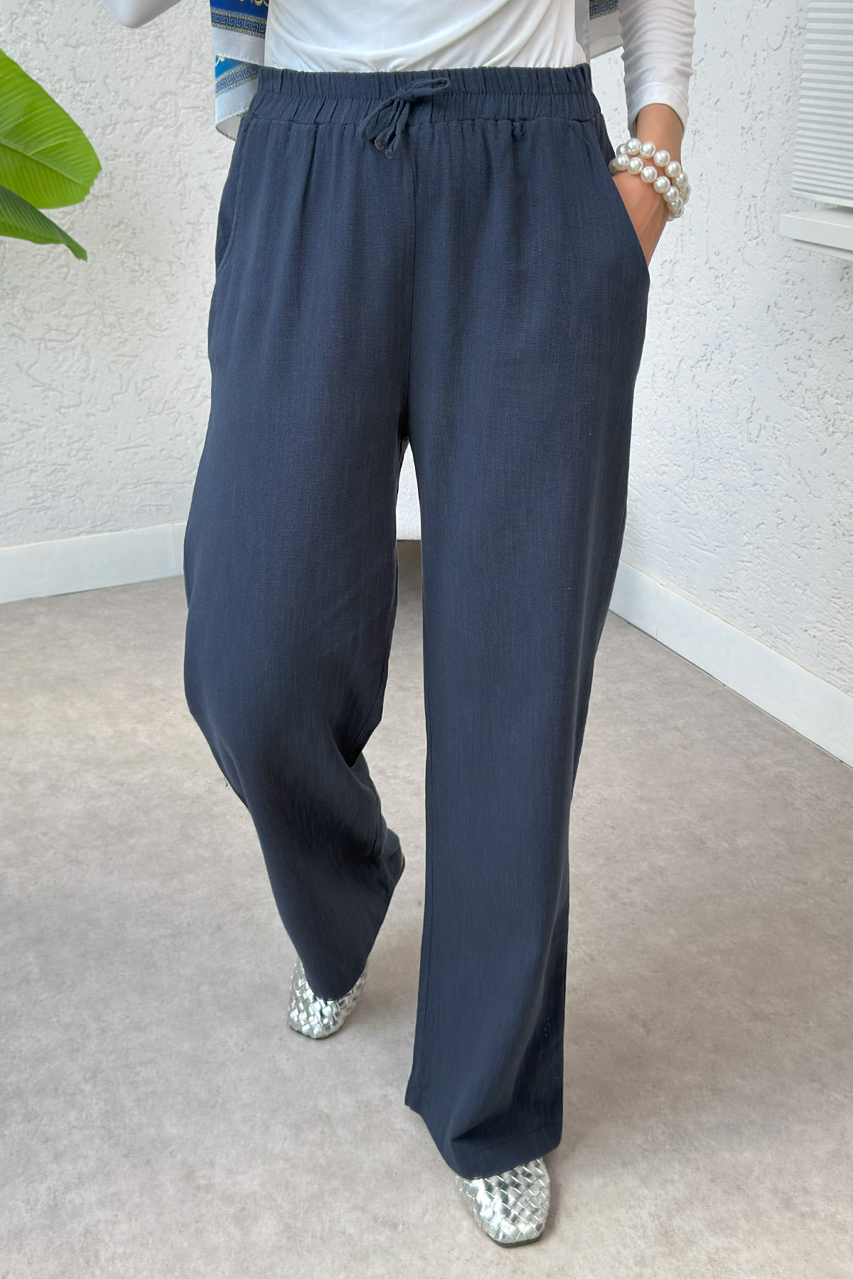 Keten Cepli Pantolon 2394 - LACİVERT |  
