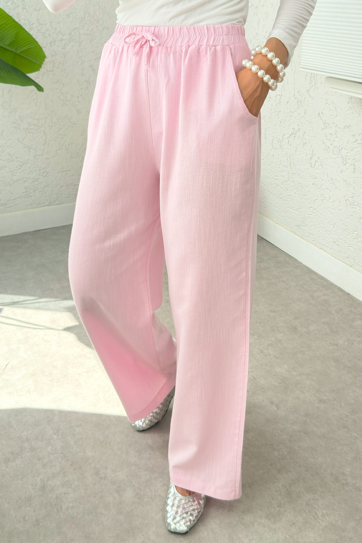 Keten Cepli Pantolon 2394 - PEMBE |  