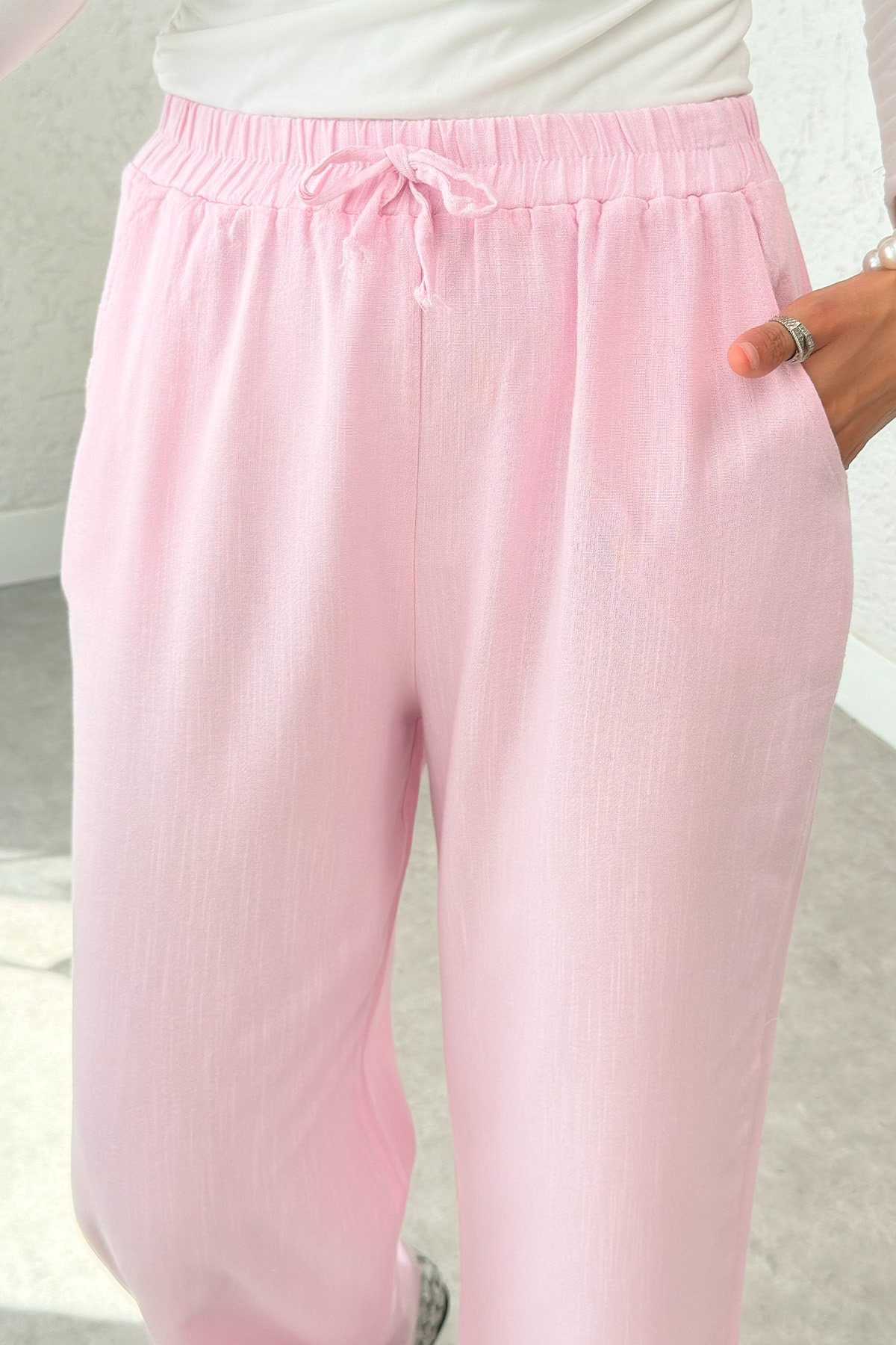 Keten Cepli Pantolon 2394 - PEMBE |  