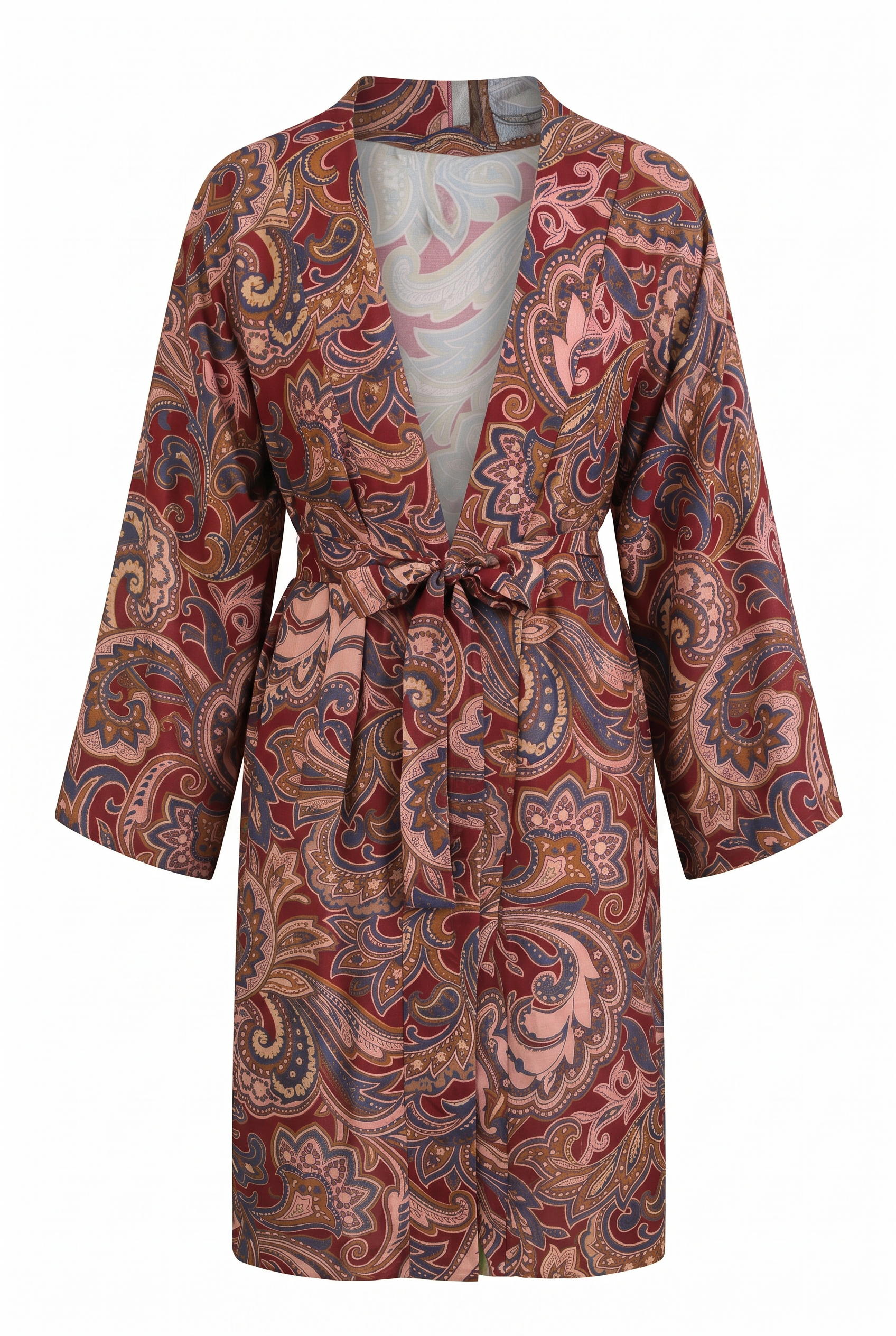 Etnik Desen Uzun Kimono 23961 - BORDO |  