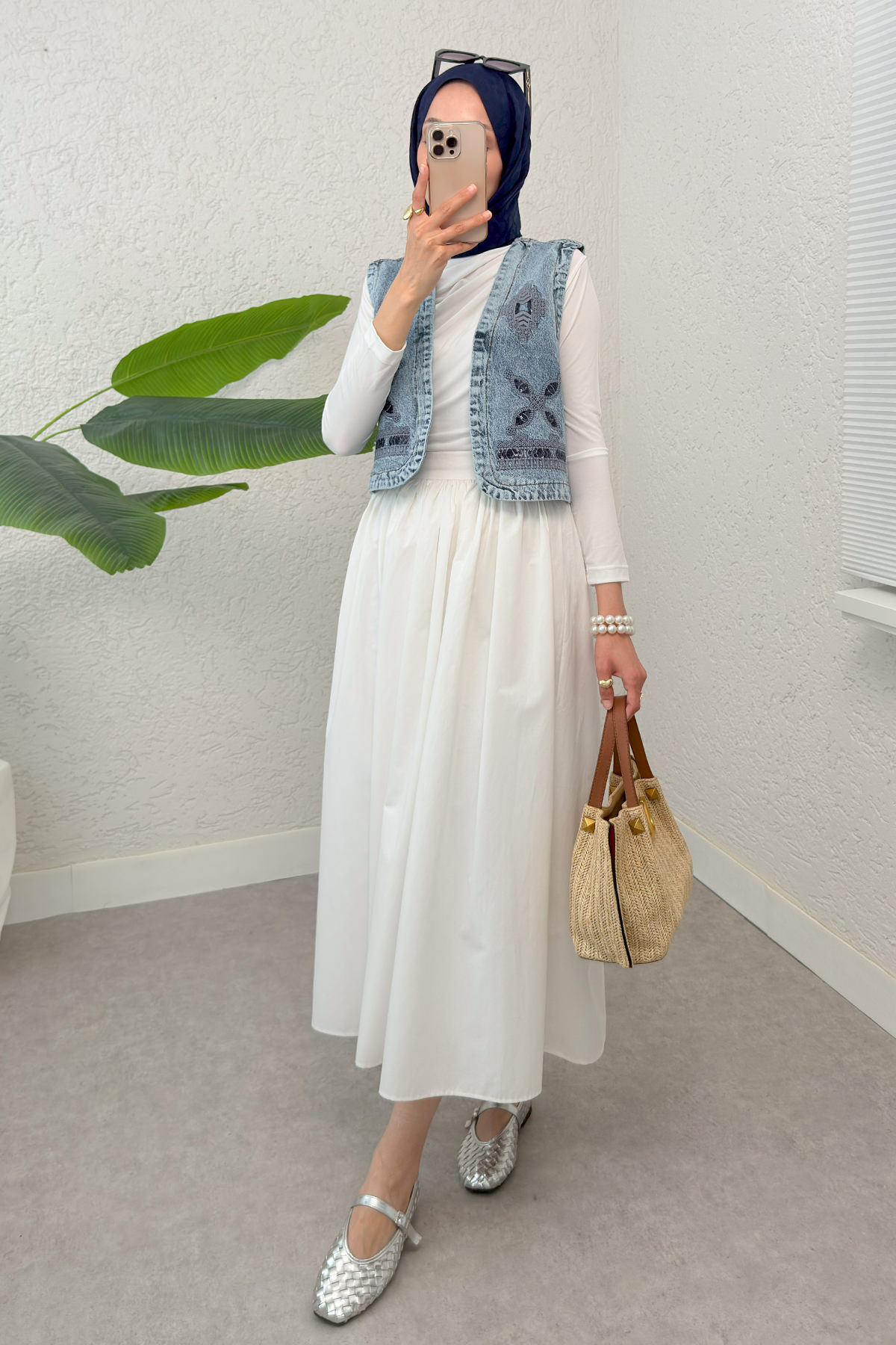 Nakışlı Denim Yelek 92030 - MAVİ |  