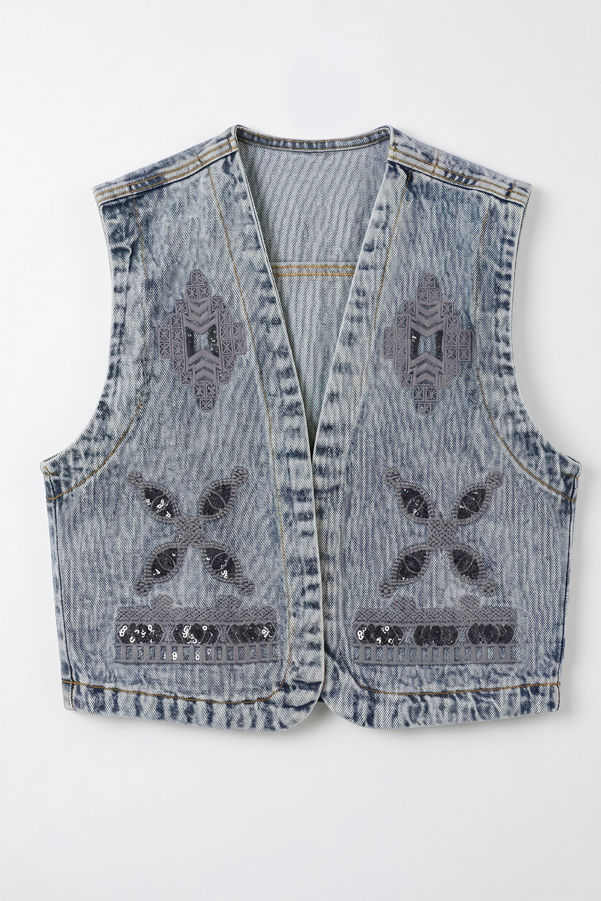 Nakışlı Denim Yelek 92030 - MAVİ |  