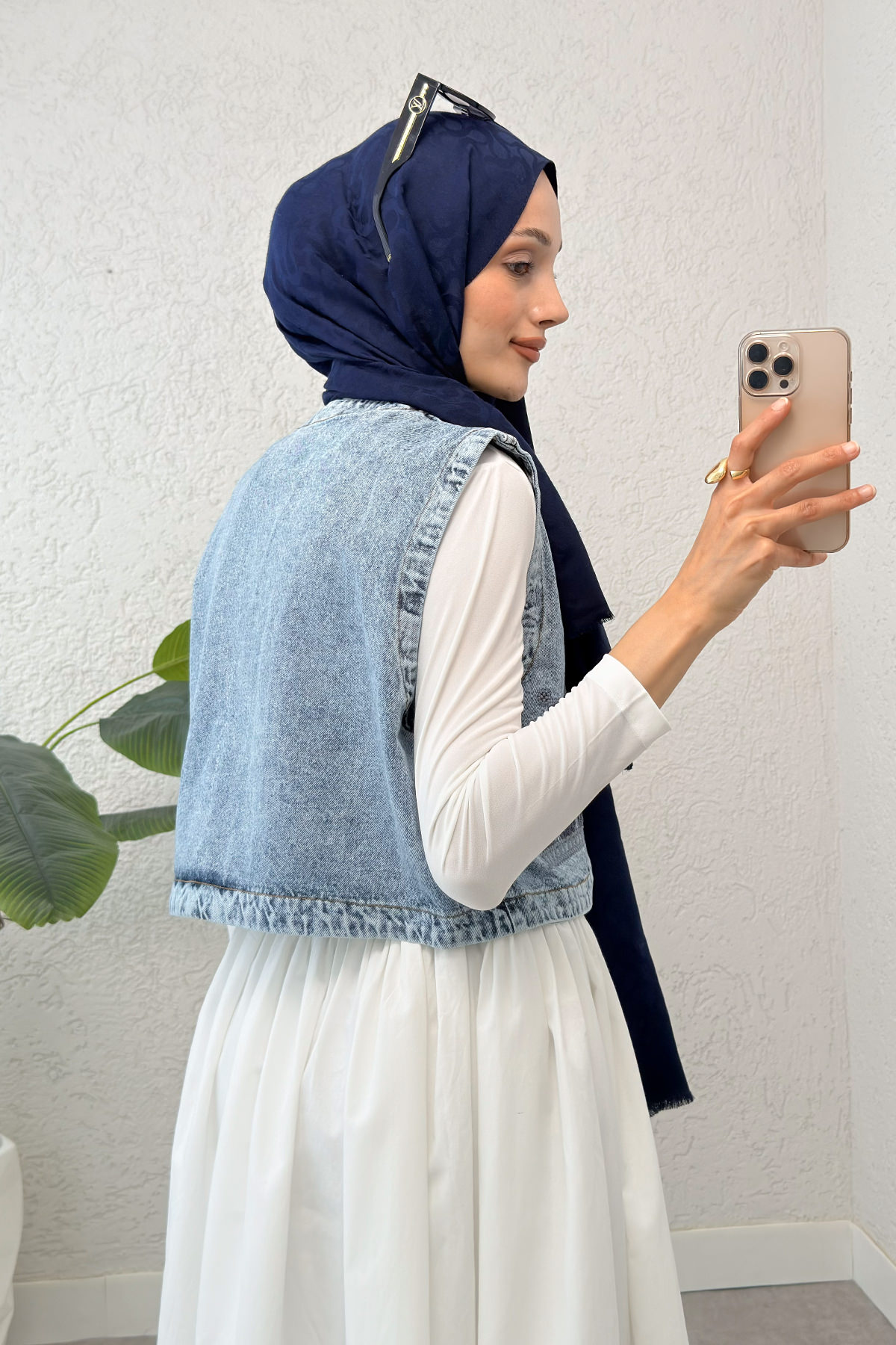 Nakışlı Denim Yelek 92030 - MAVİ |  