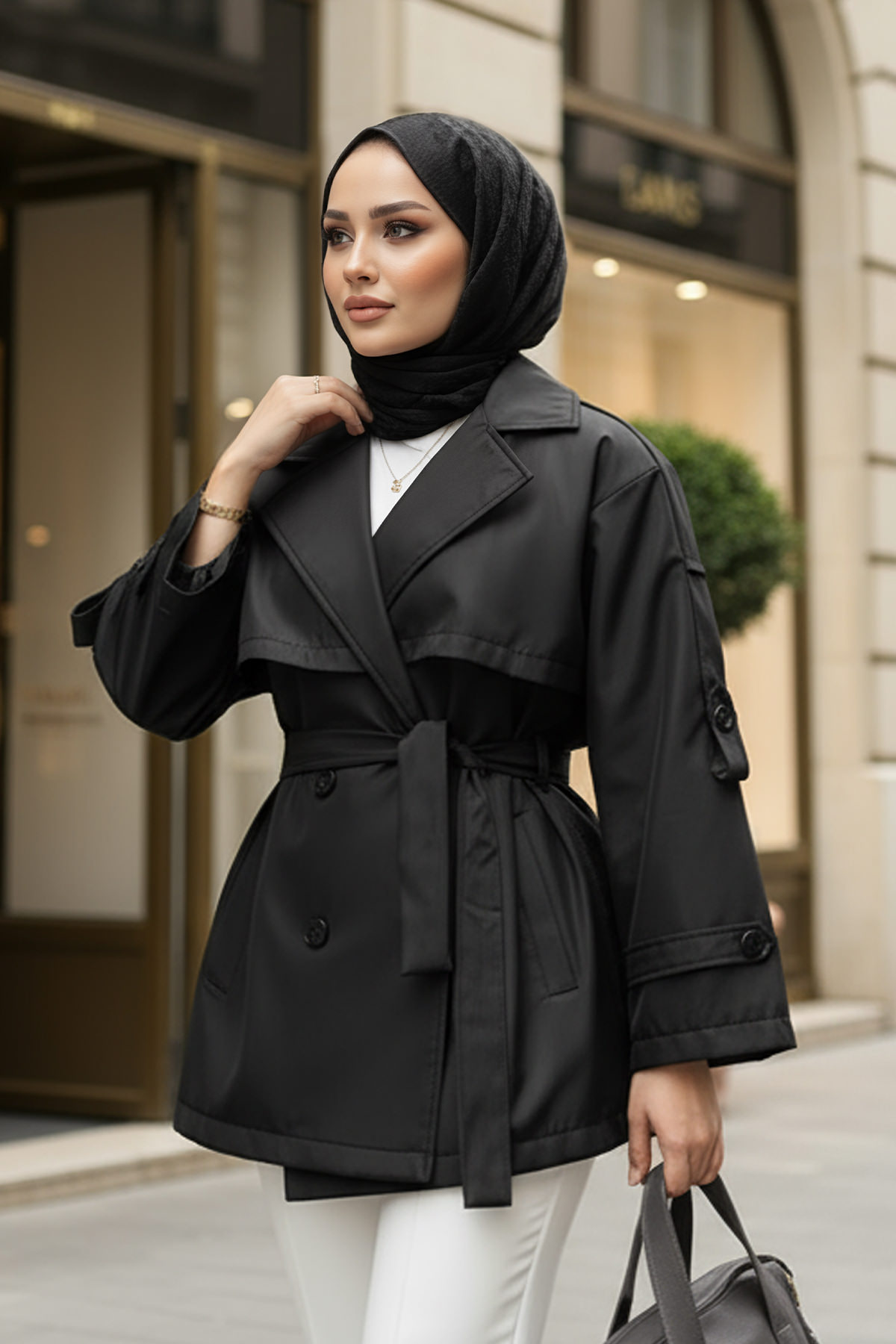 Apolet Detaylı Trençkot 25145 - SİYAH |  