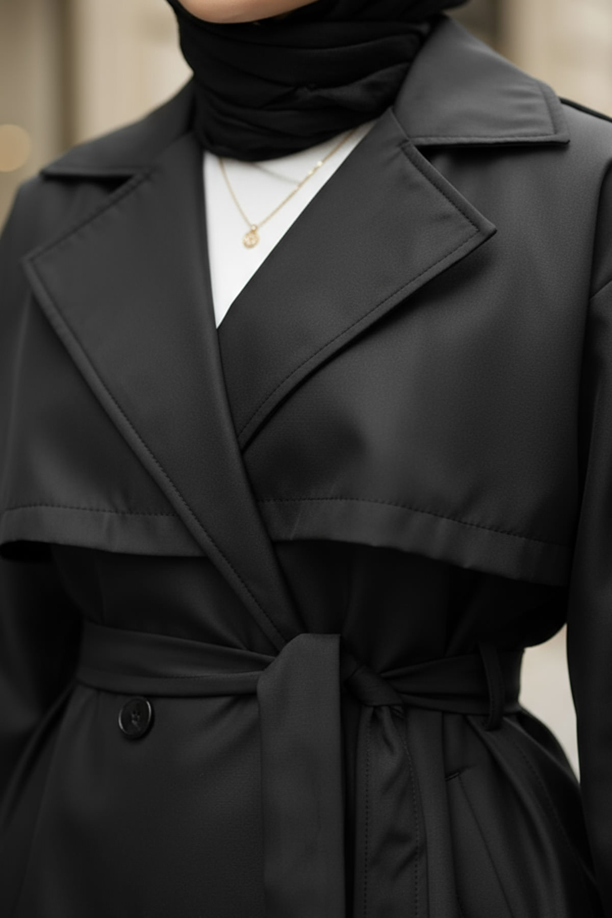 Apolet Detaylı Trençkot 25145 - SİYAH |  