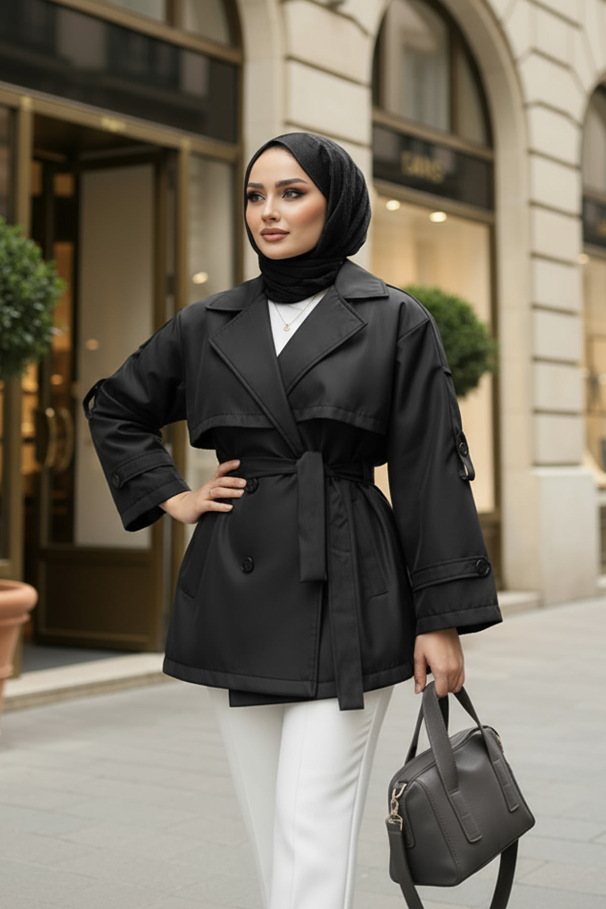 Apolet Detaylı Trençkot 25145 - SİYAH |  