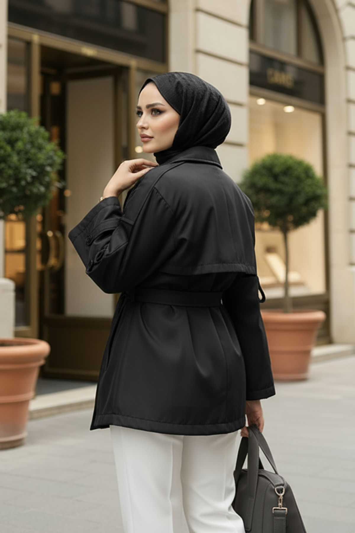 Apolet Detaylı Trençkot 25145 - SİYAH |  