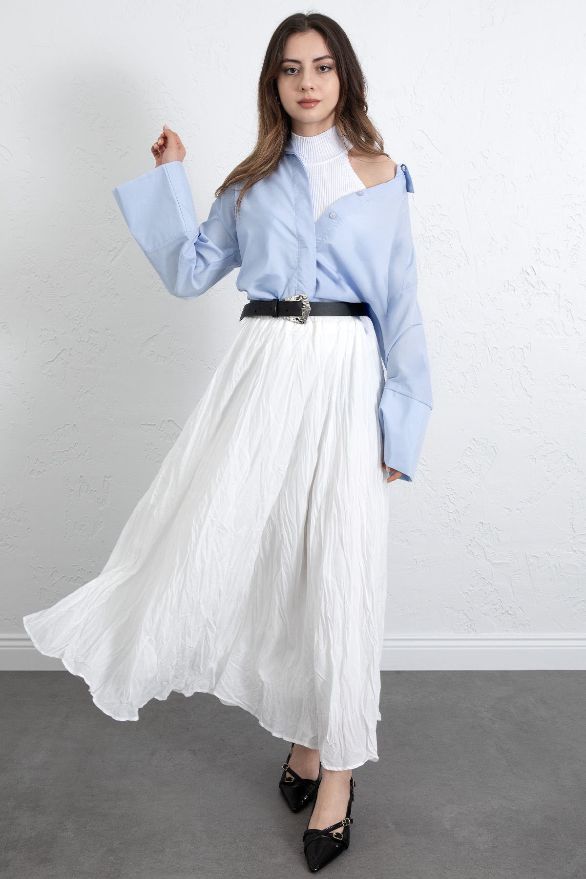 Kraş Dokulu Uzun Etek 253000 - BEYAZ |  