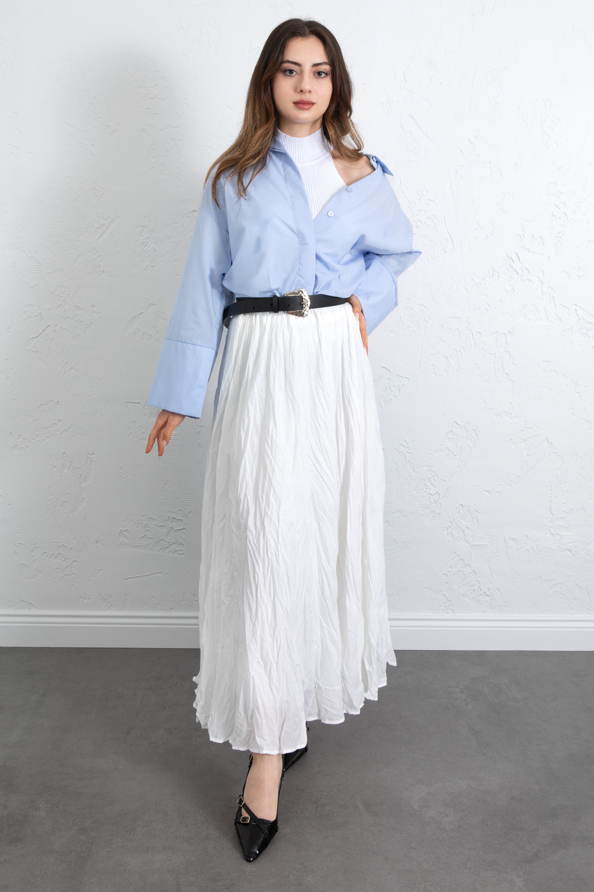 Kraş Dokulu Uzun Etek 253000 - BEYAZ |  