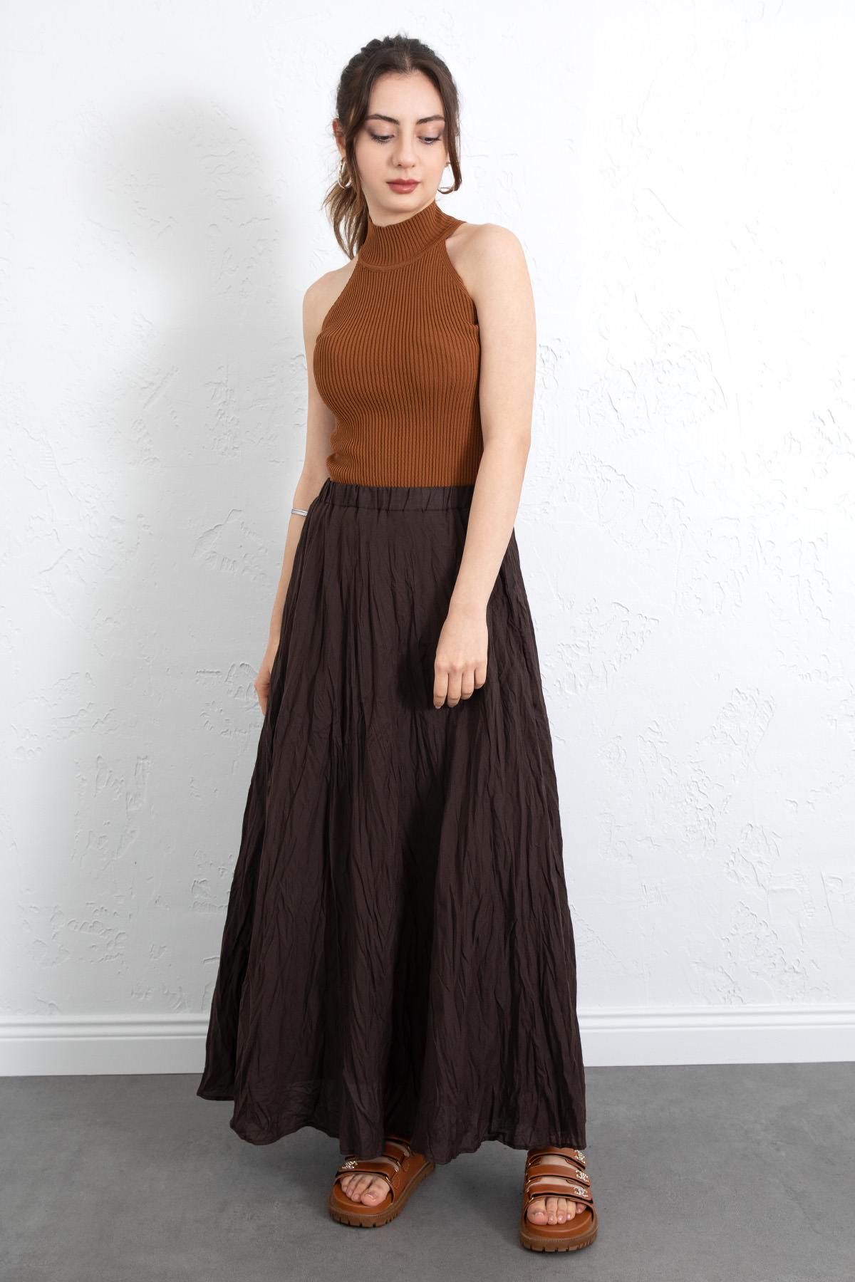 Kraş Dokulu Uzun Etek 253000 - KAHVERENGİ |  