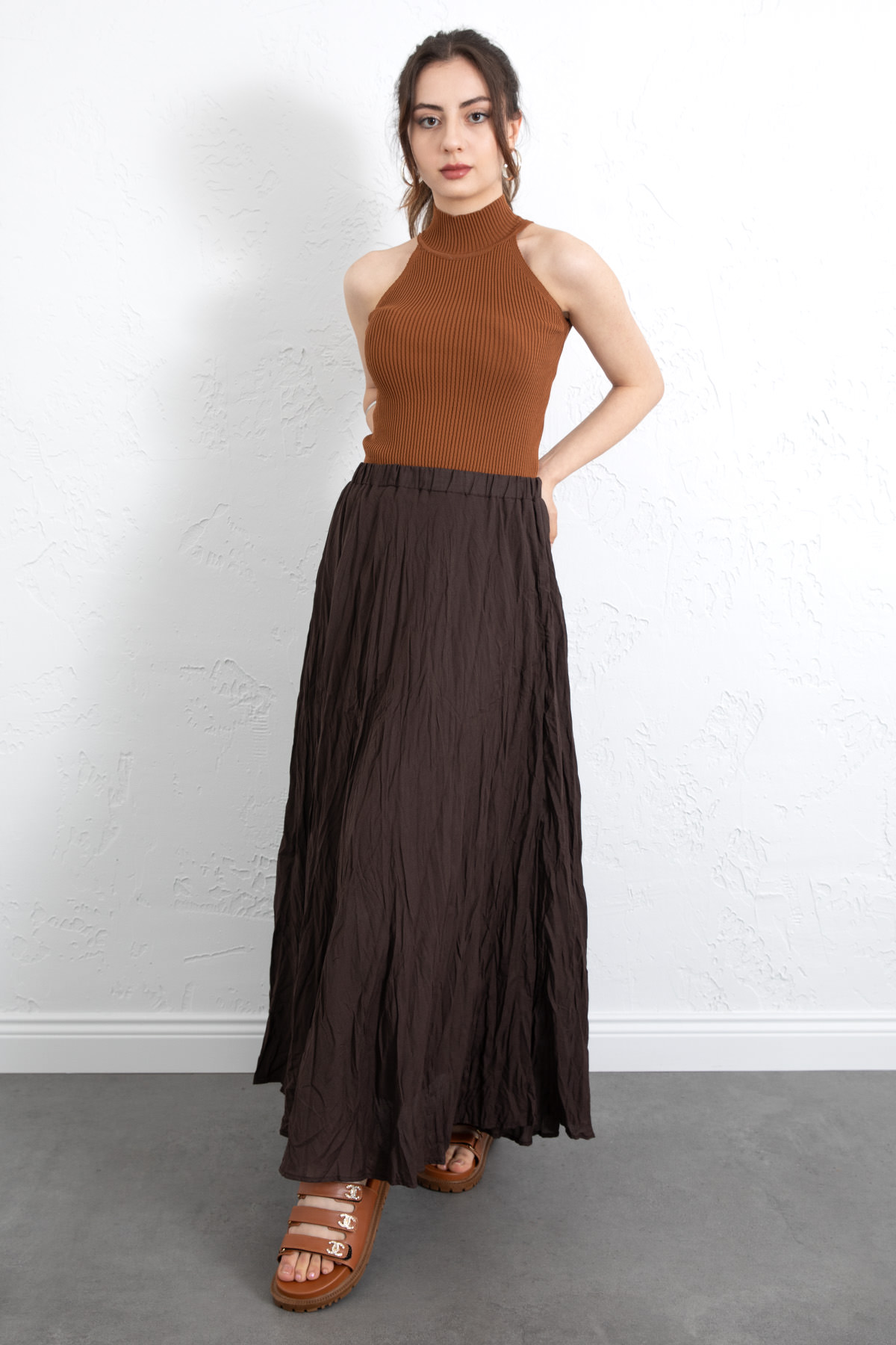 Kraş Dokulu Uzun Etek 253000 - KAHVERENGİ |  