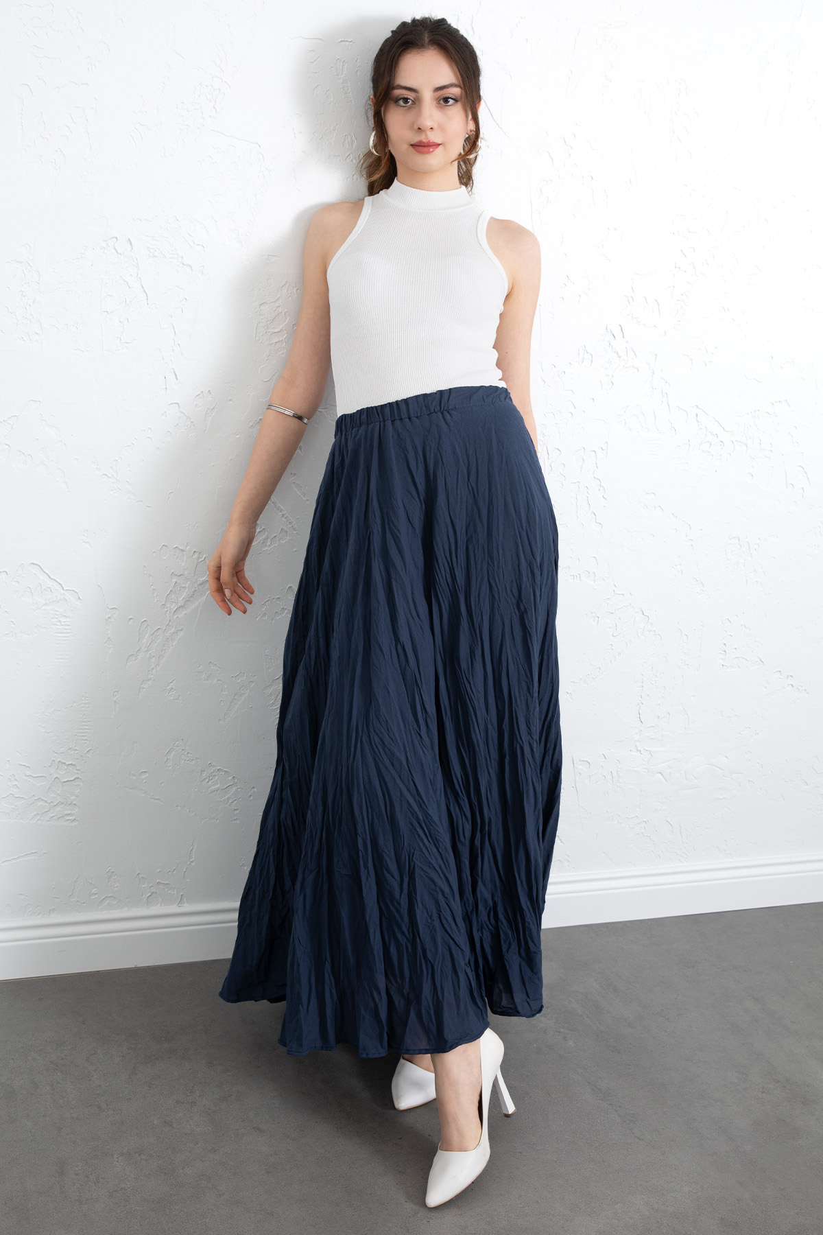 Kraş Dokulu Uzun Etek 253000 - LACİVERT |  