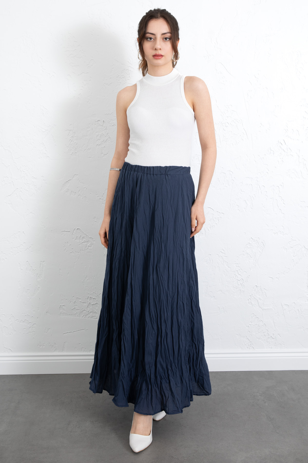 Kraş Dokulu Uzun Etek 253000 - LACİVERT |  