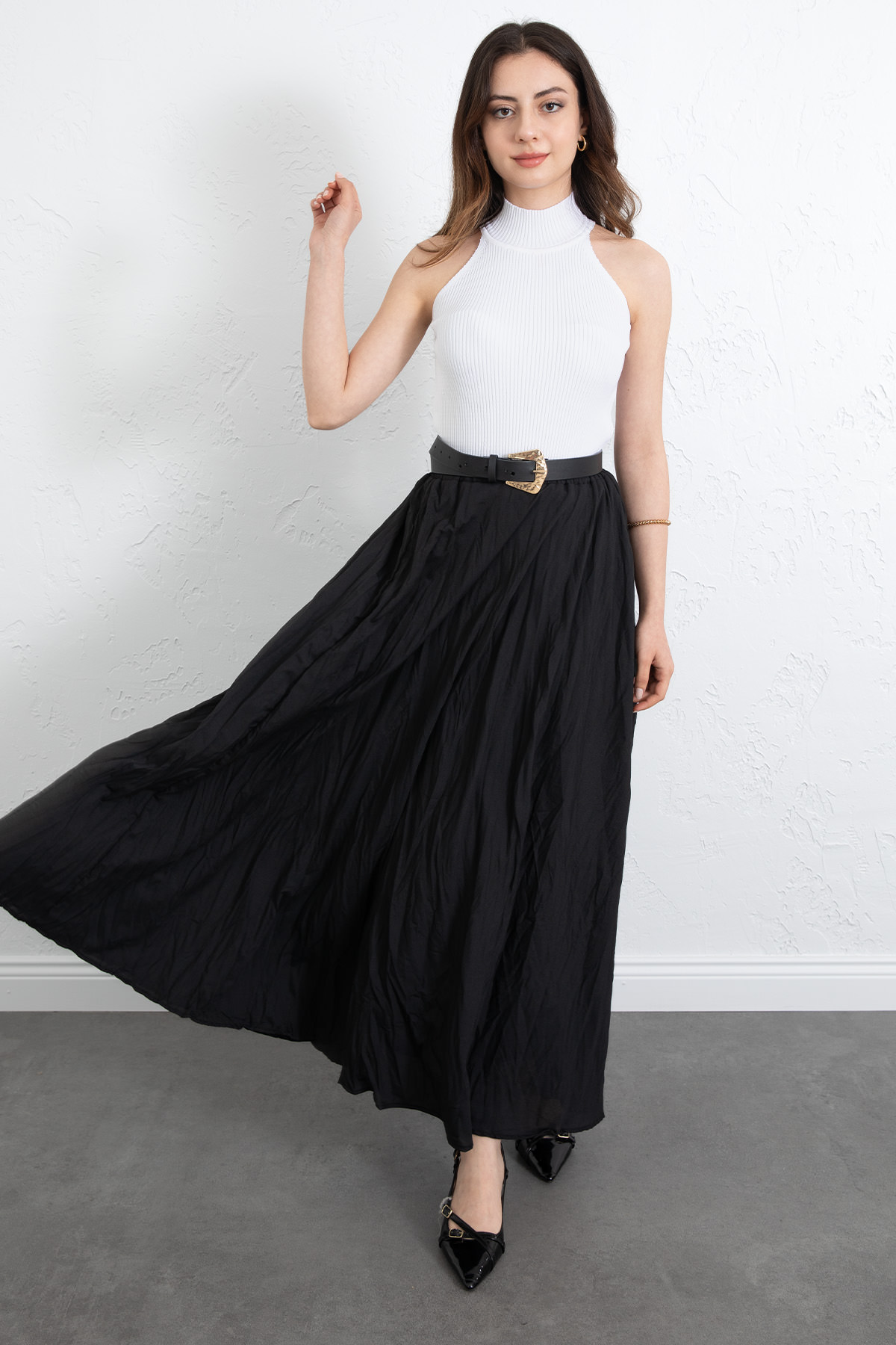 Kraş Dokulu Uzun Etek 253000 - SİYAH |  