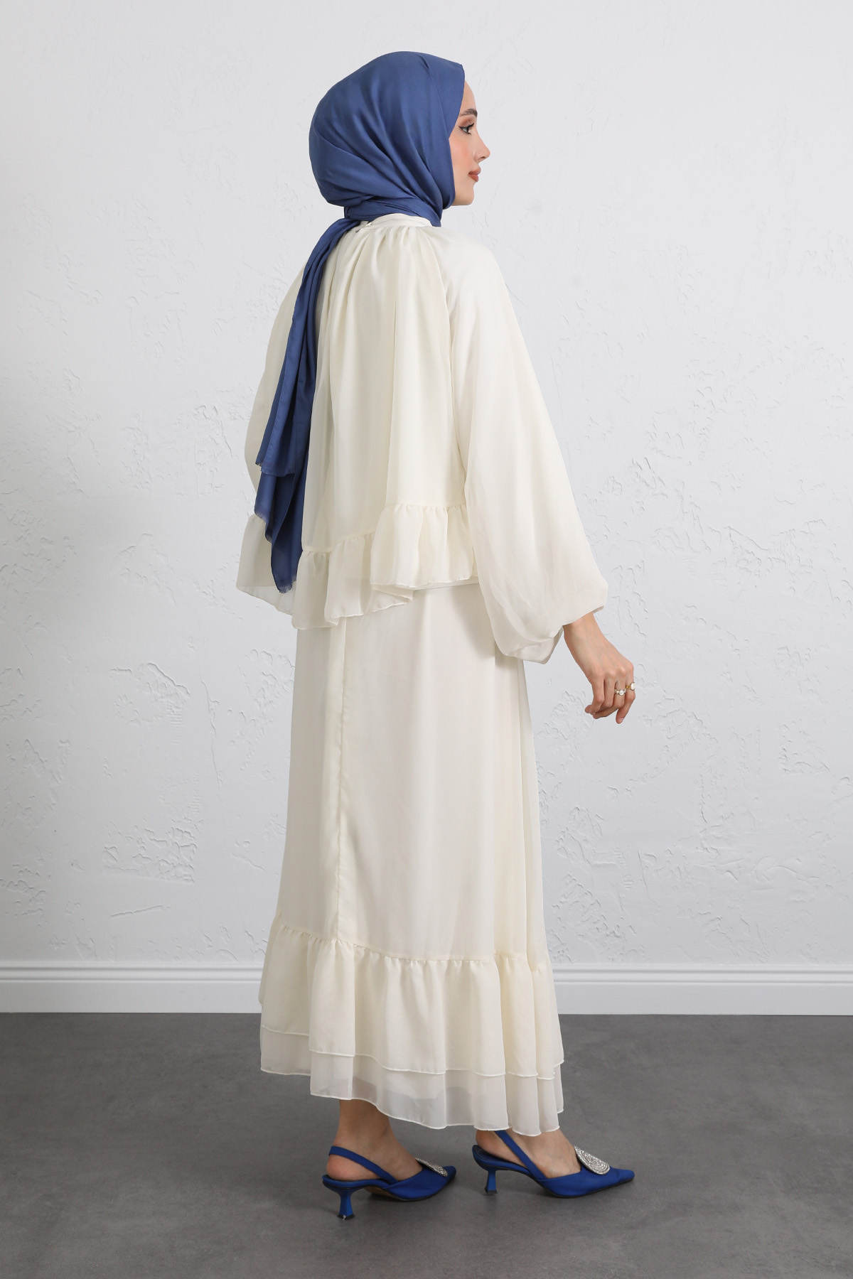 Volanlı Şifon Takım 2538 - EKRU |  