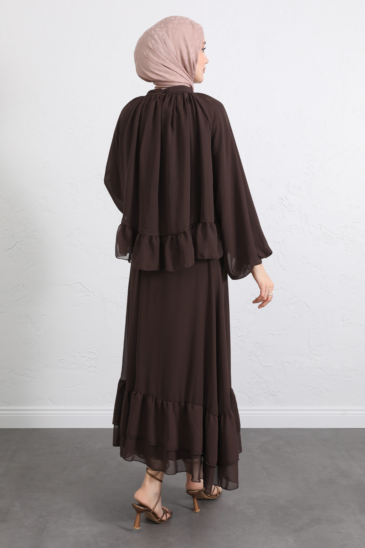 Volanlı Şifon Takım 2538 - KAHVERENGİ |  