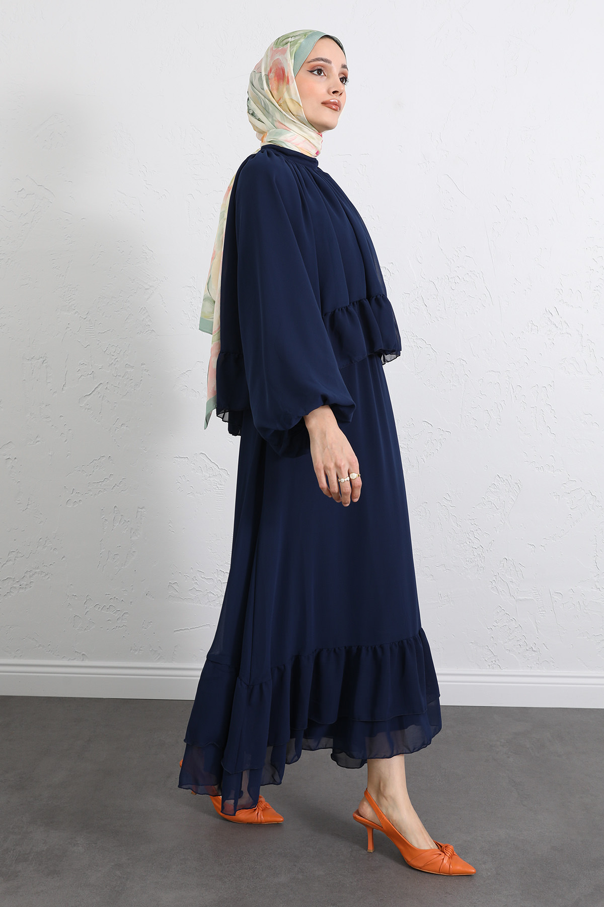 Volanlı Şifon Takım 2538 - LACİVERT |  