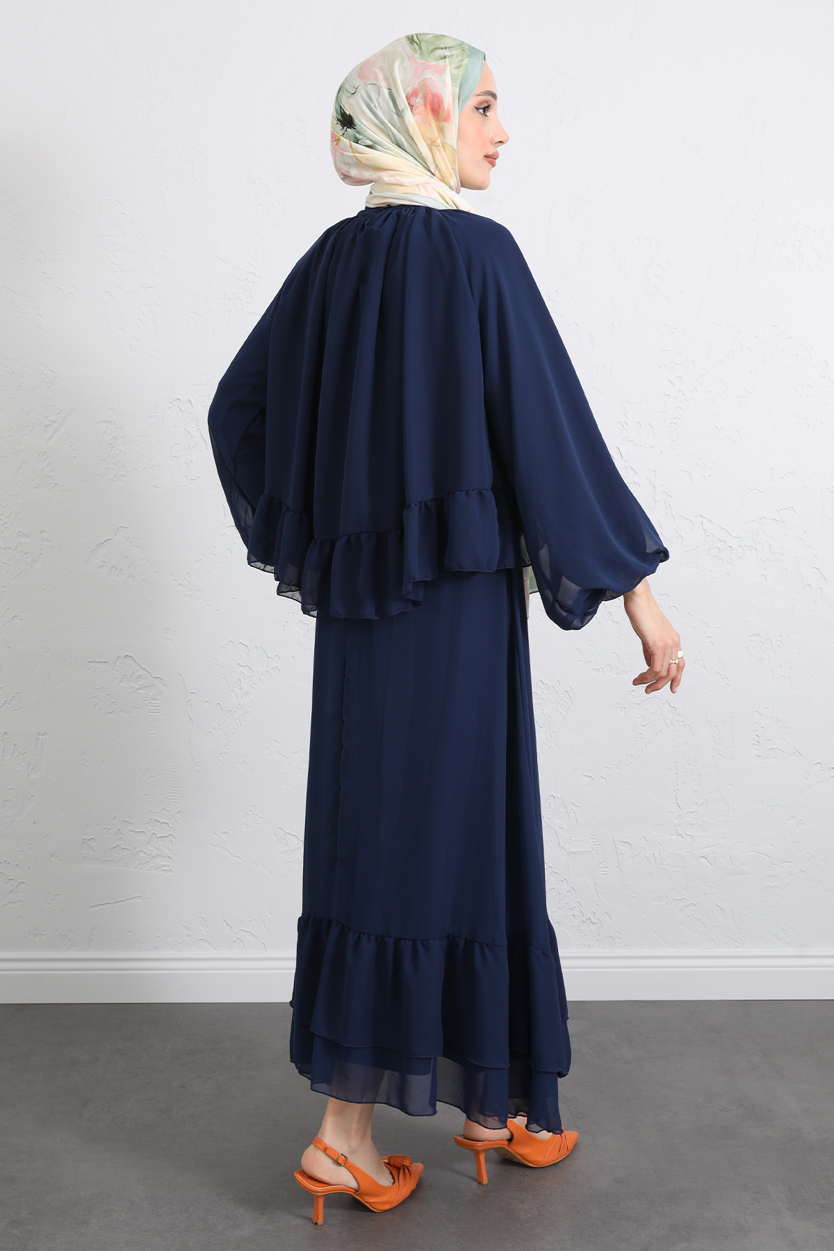 Volanlı Şifon Takım 2538 - LACİVERT |  