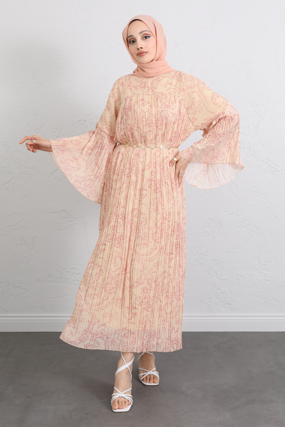 Şifon Piliseli Elbise 255022 - SARI |  