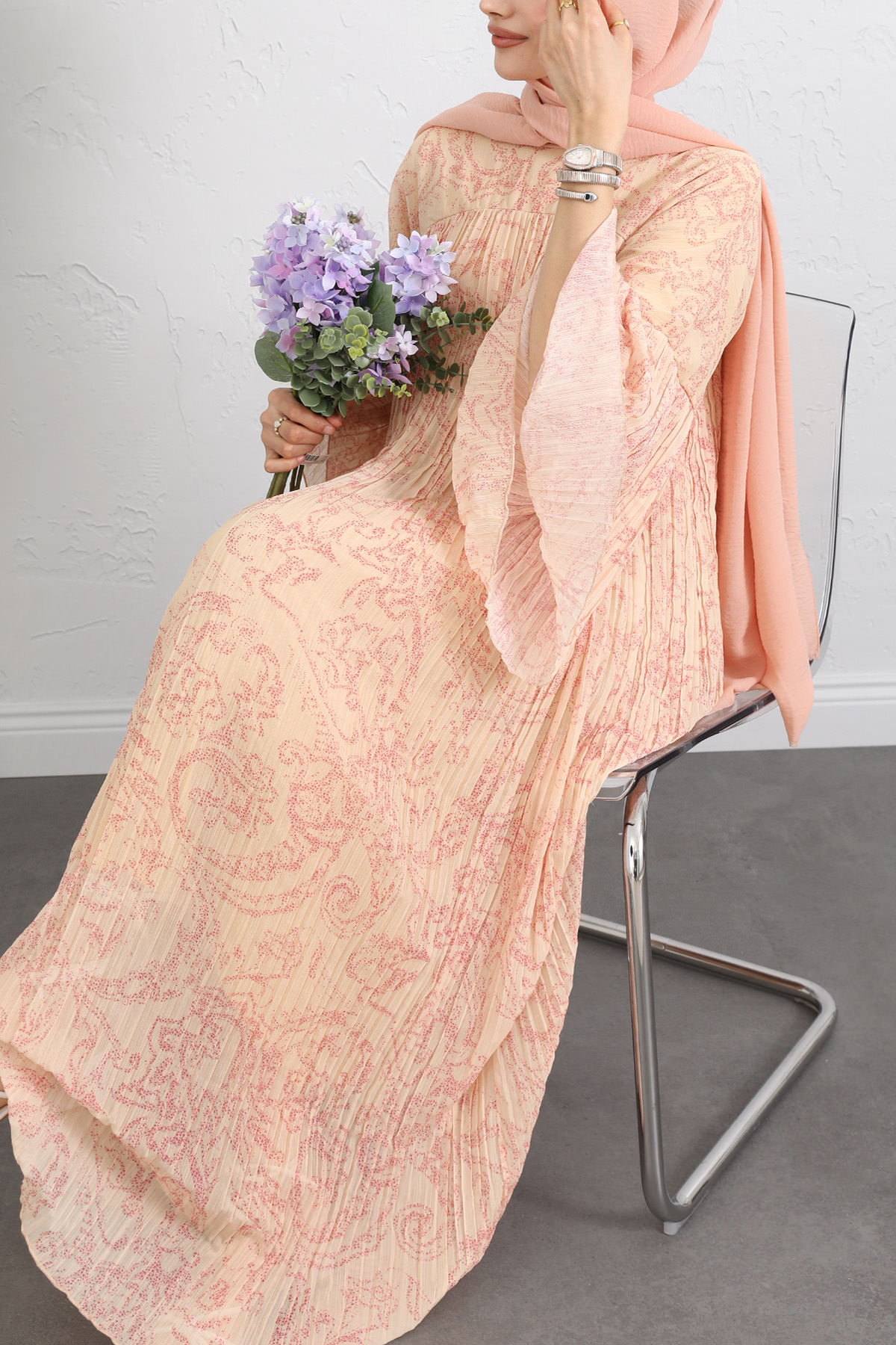 Şifon Piliseli Elbise 255022 - SARI |  