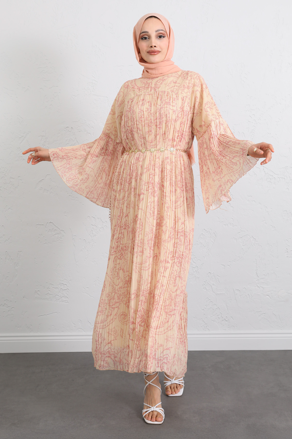 Şifon Piliseli Elbise 255022 - SARI |  