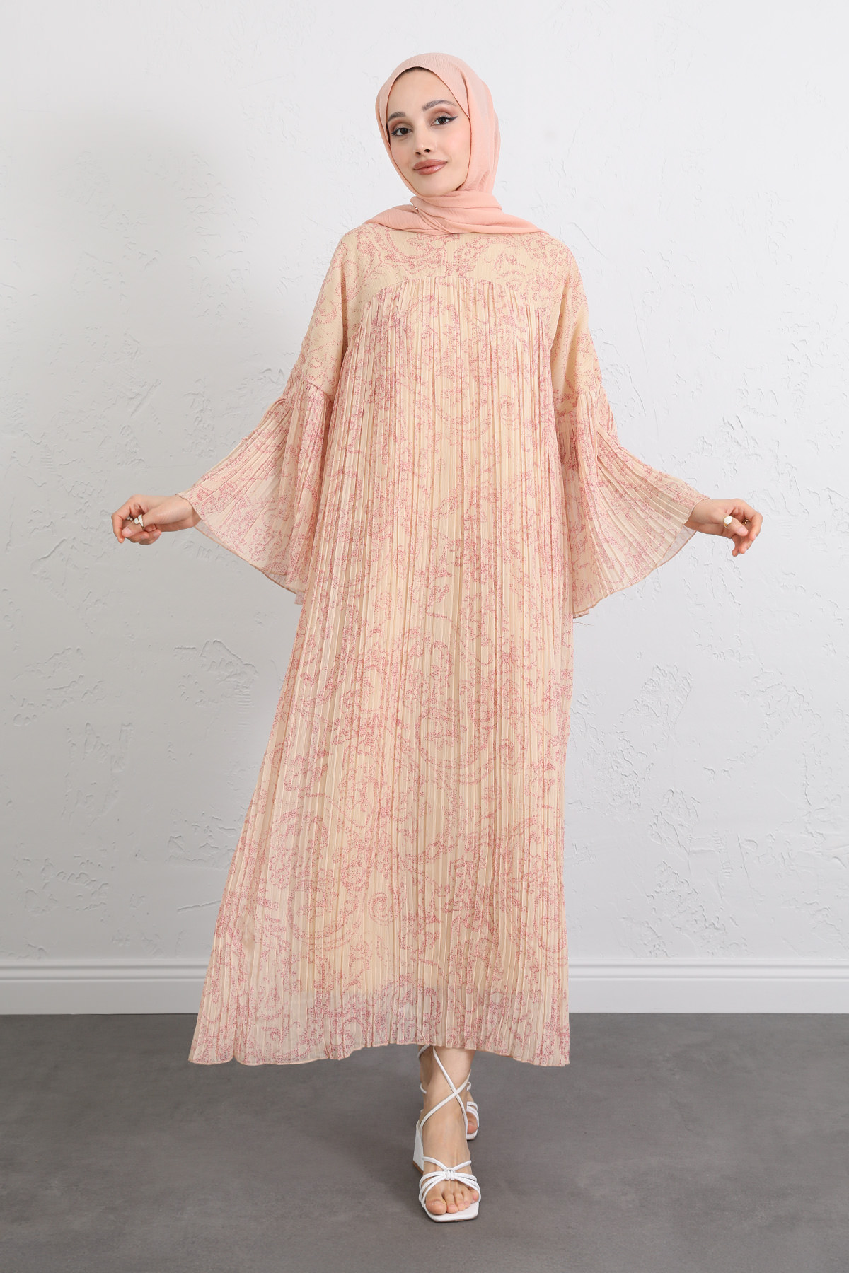 Şifon Piliseli Elbise 255022 - SARI |  