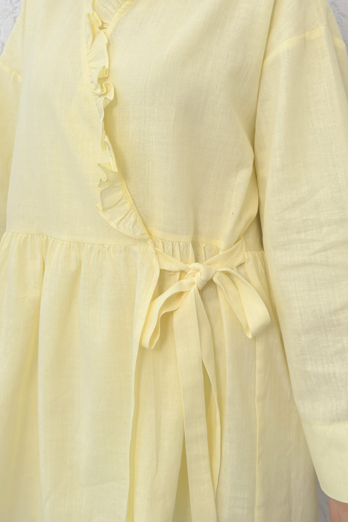 2151 Önden Bağlamalı Fırfırlı Tunik  - SARI |  