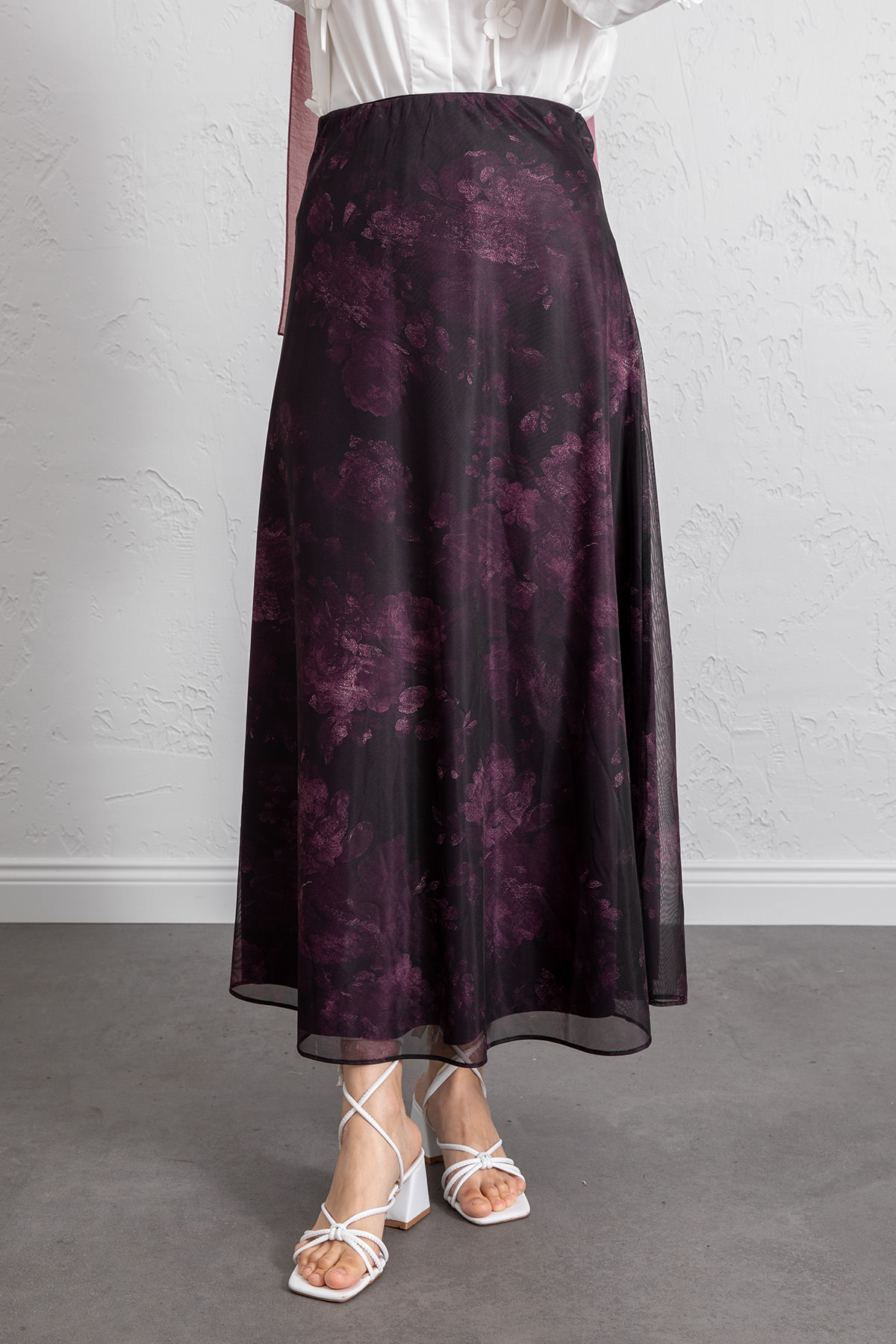 Baskılı Şifon Etek 261128 - MOR |  