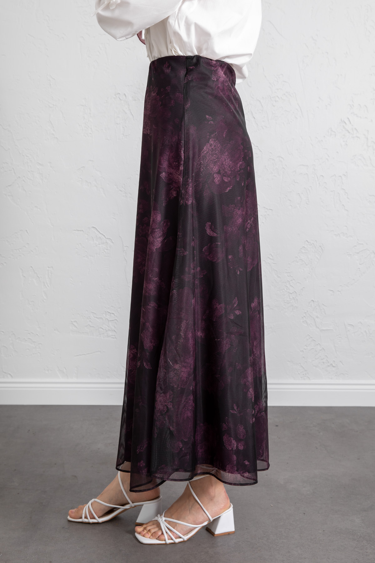 Baskılı Şifon Etek 261128 - MOR |  