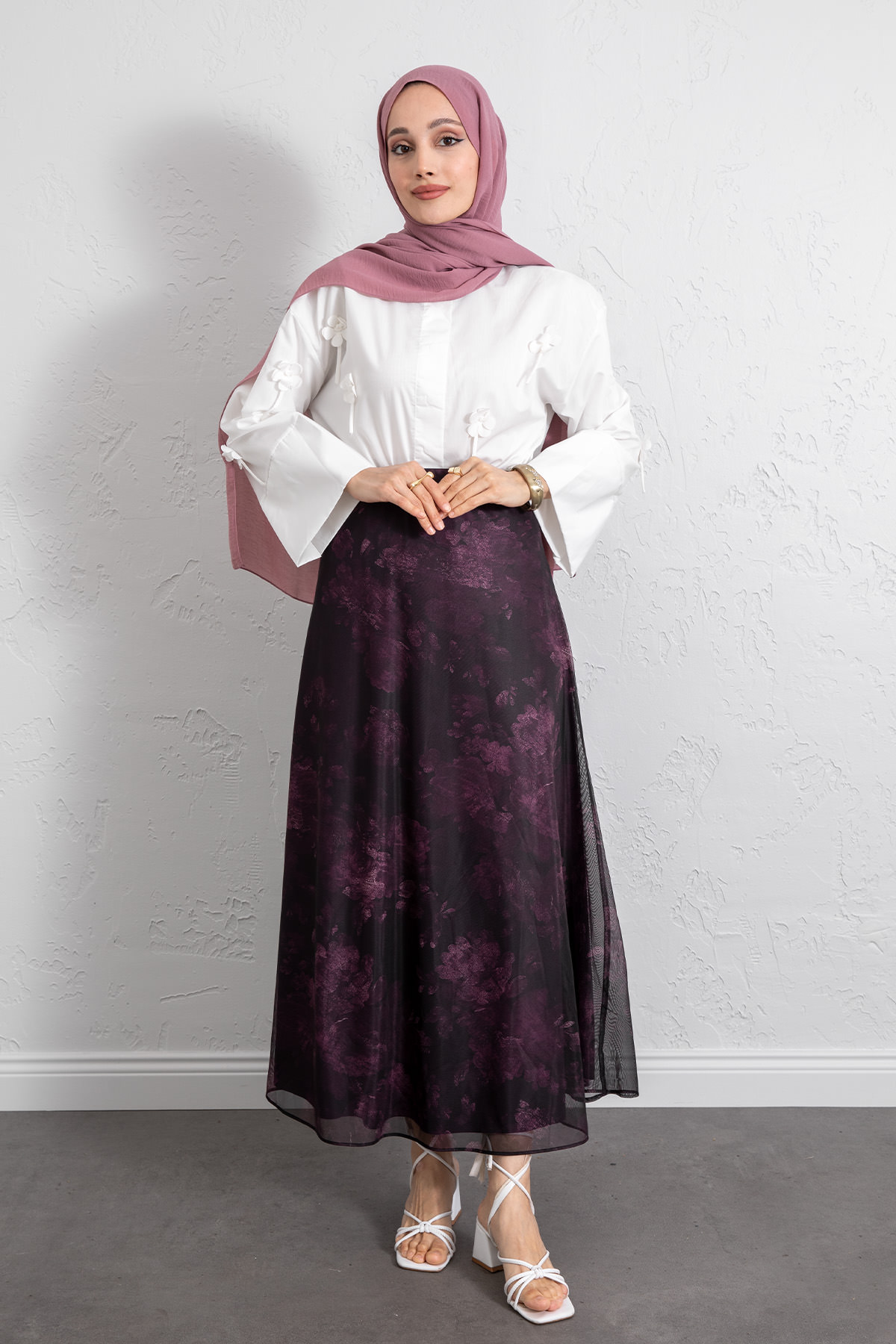 Baskılı Şifon Etek 261128 - MOR |  