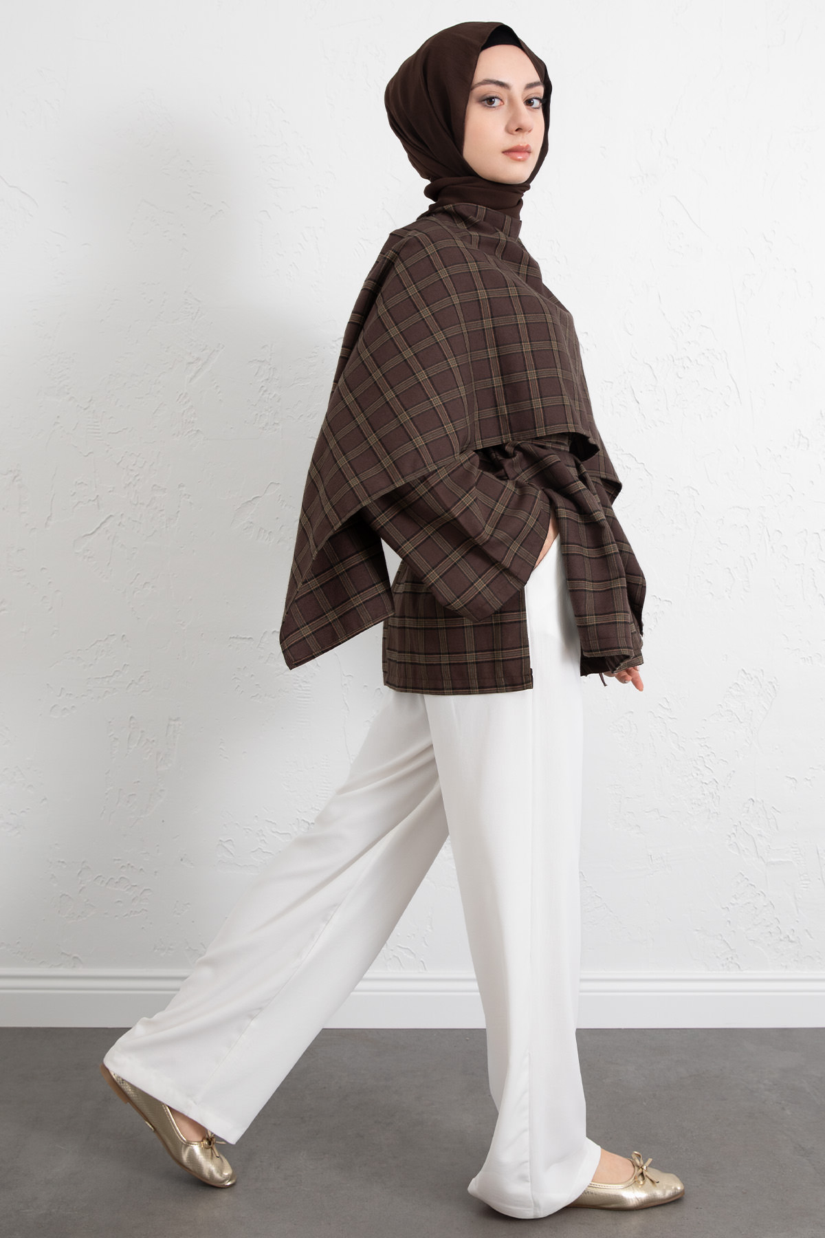 Ekose Atkılı Bluz 2622005 - KAHVERENGİ |  