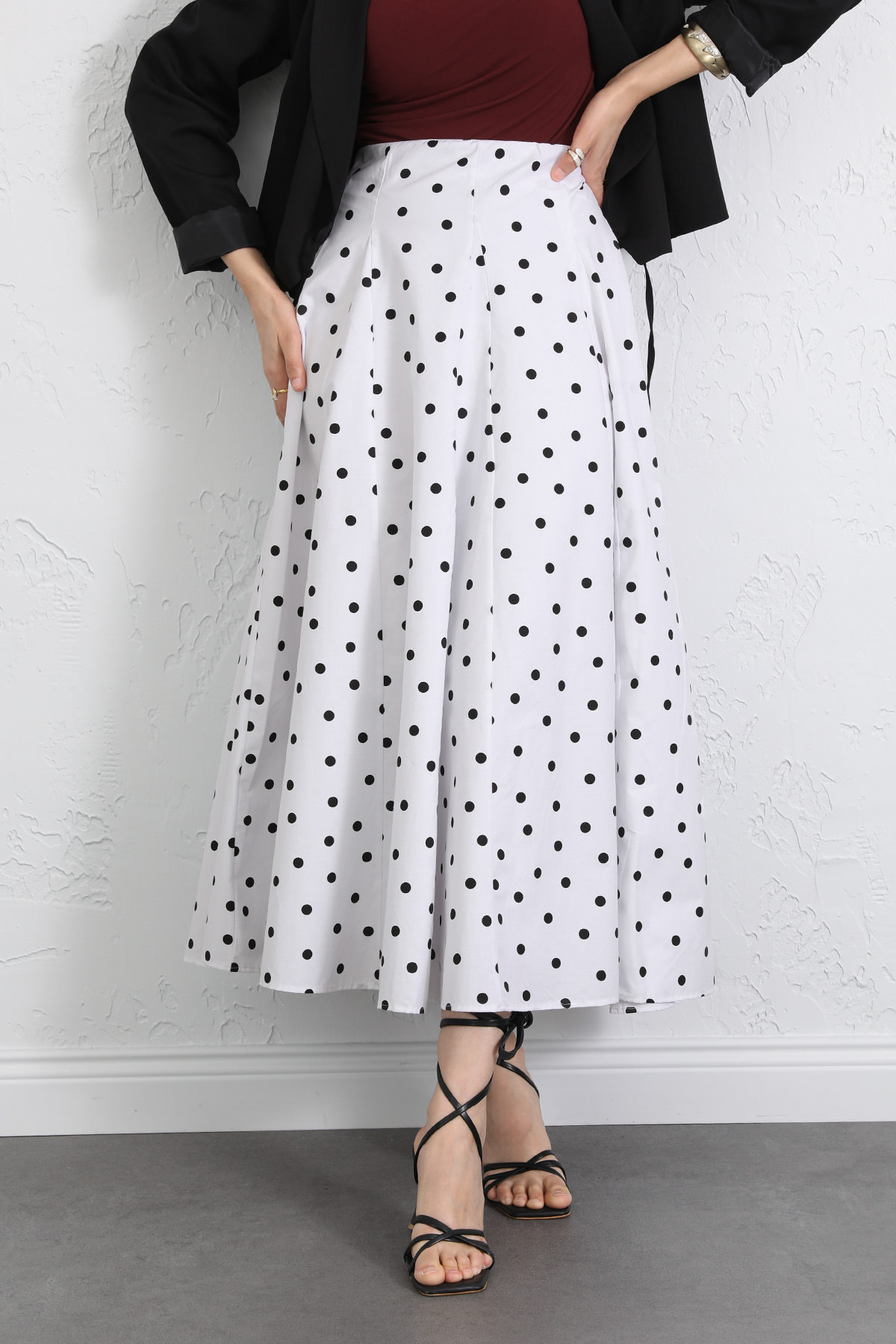 Puantiyeli Kloş Etek 263005 - BEYAZ |  