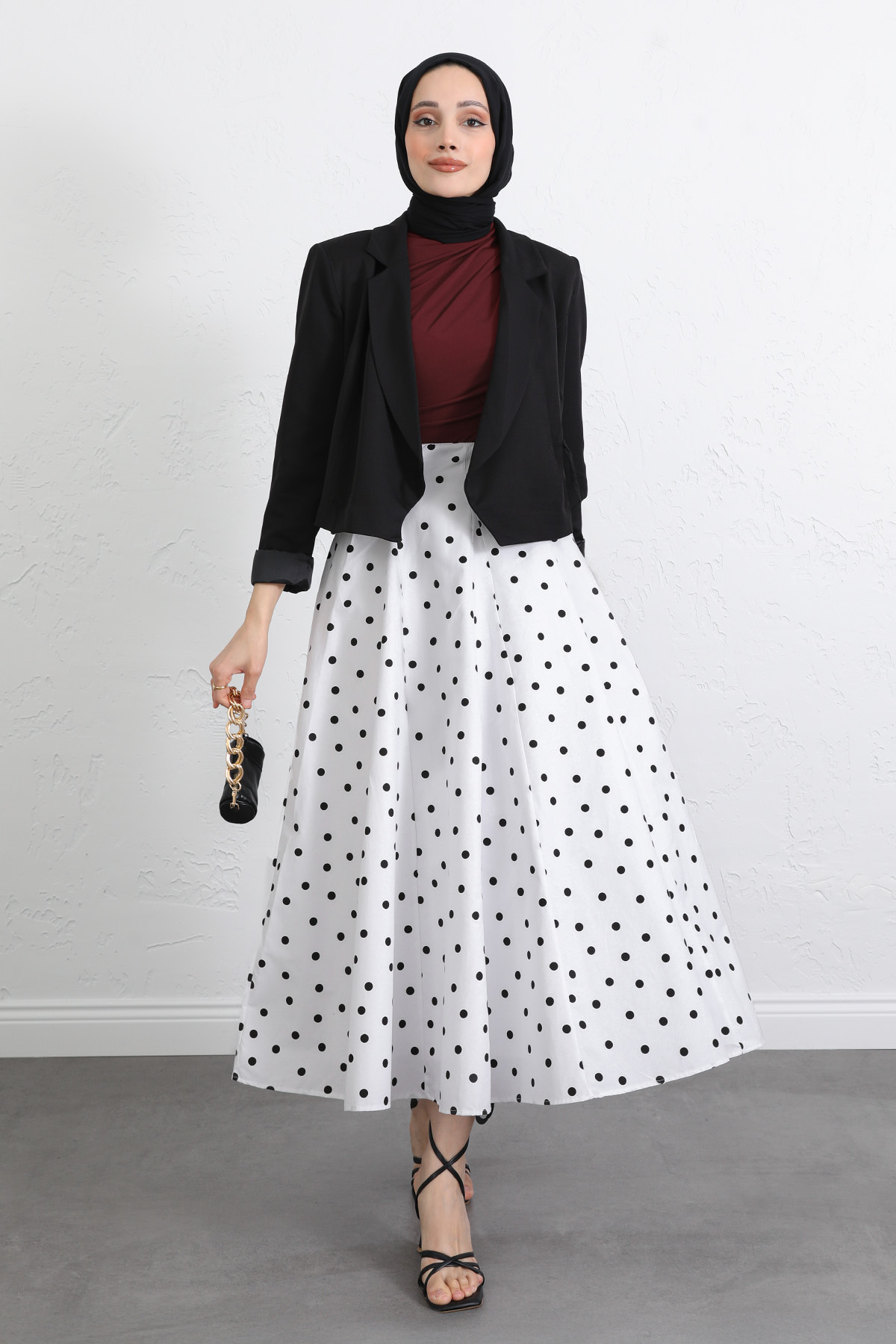 Puantiyeli Kloş Etek 263005 - BEYAZ |  