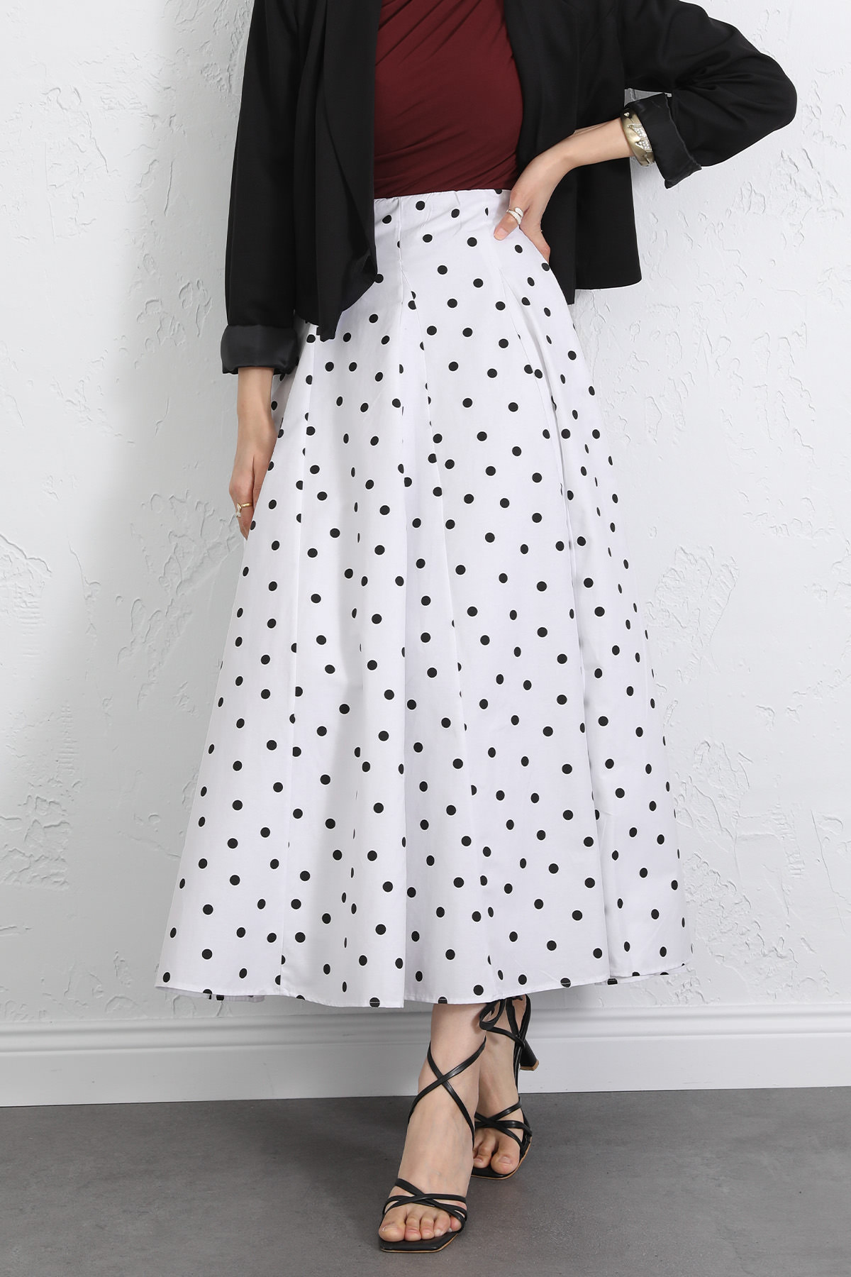 Puantiyeli Kloş Etek 263005 - BEYAZ |  