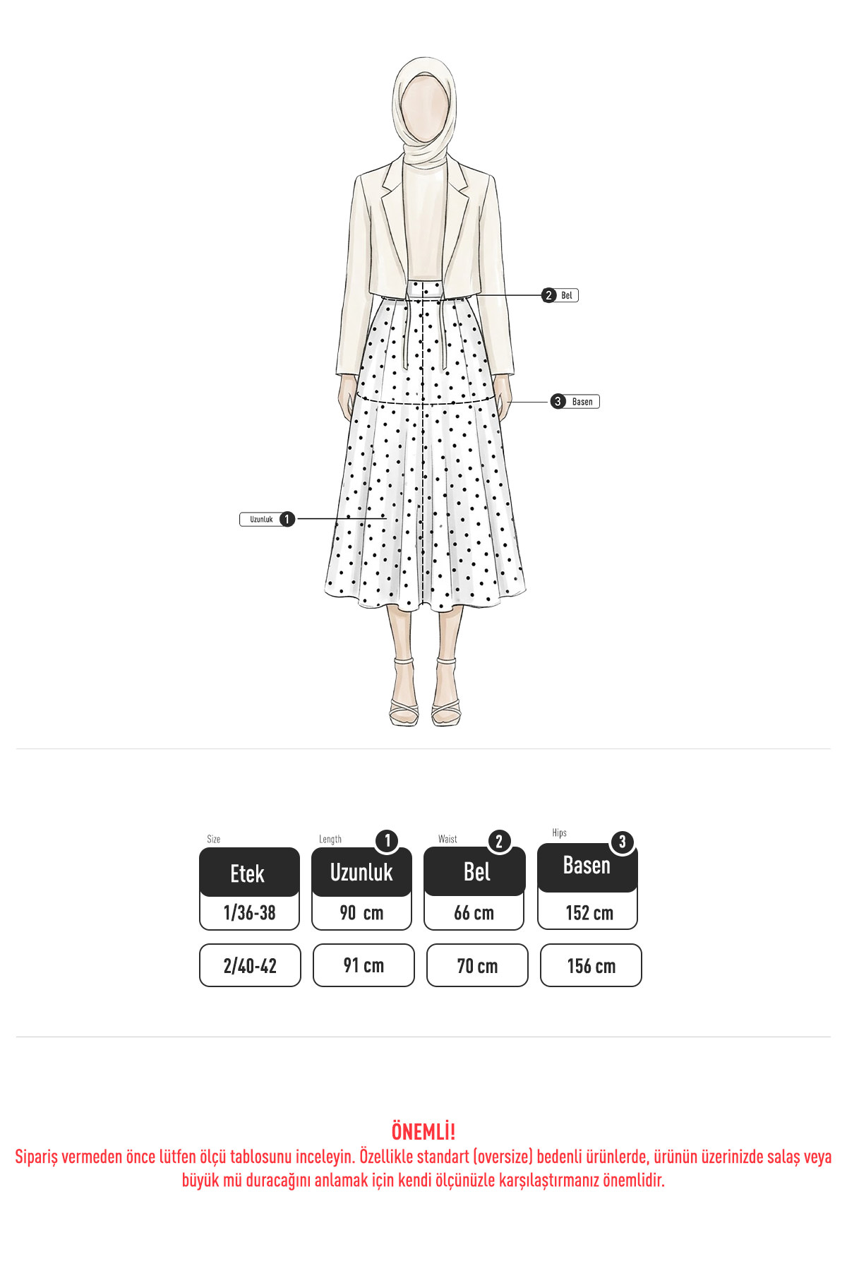 Puantiyeli Kloş Etek 263005 - BEYAZ |  