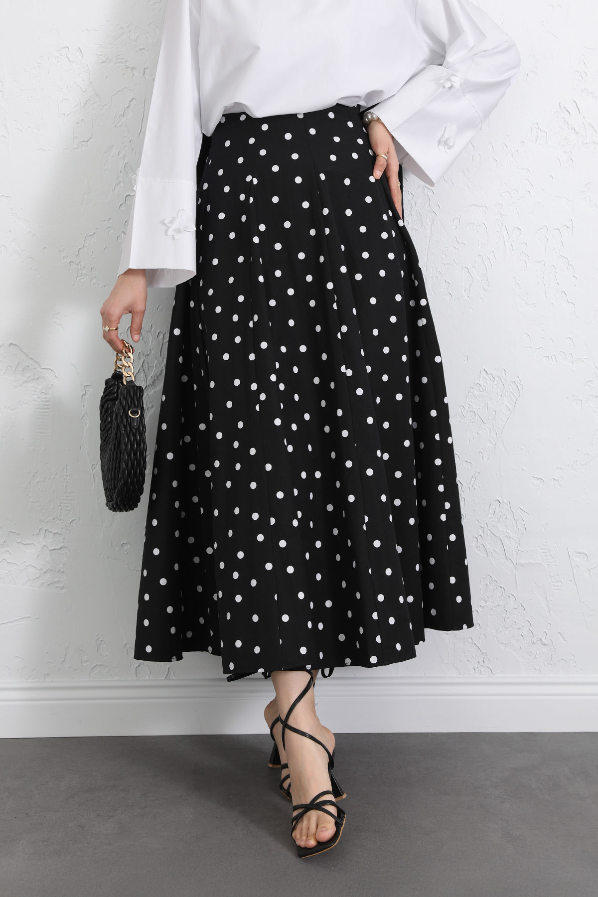 Puantiyeli Kloş Etek 263005 - SİYAH |  