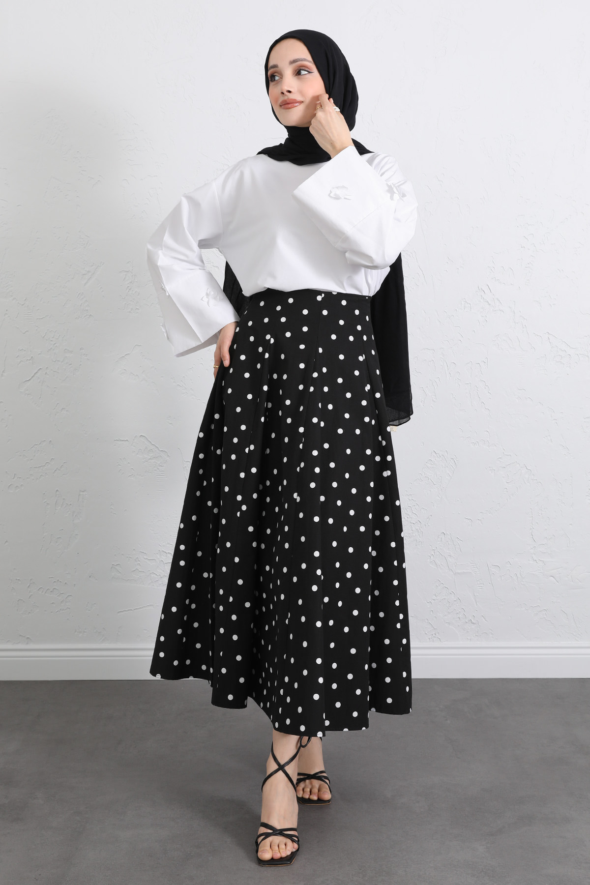 Puantiyeli Kloş Etek 263005 - SİYAH |  