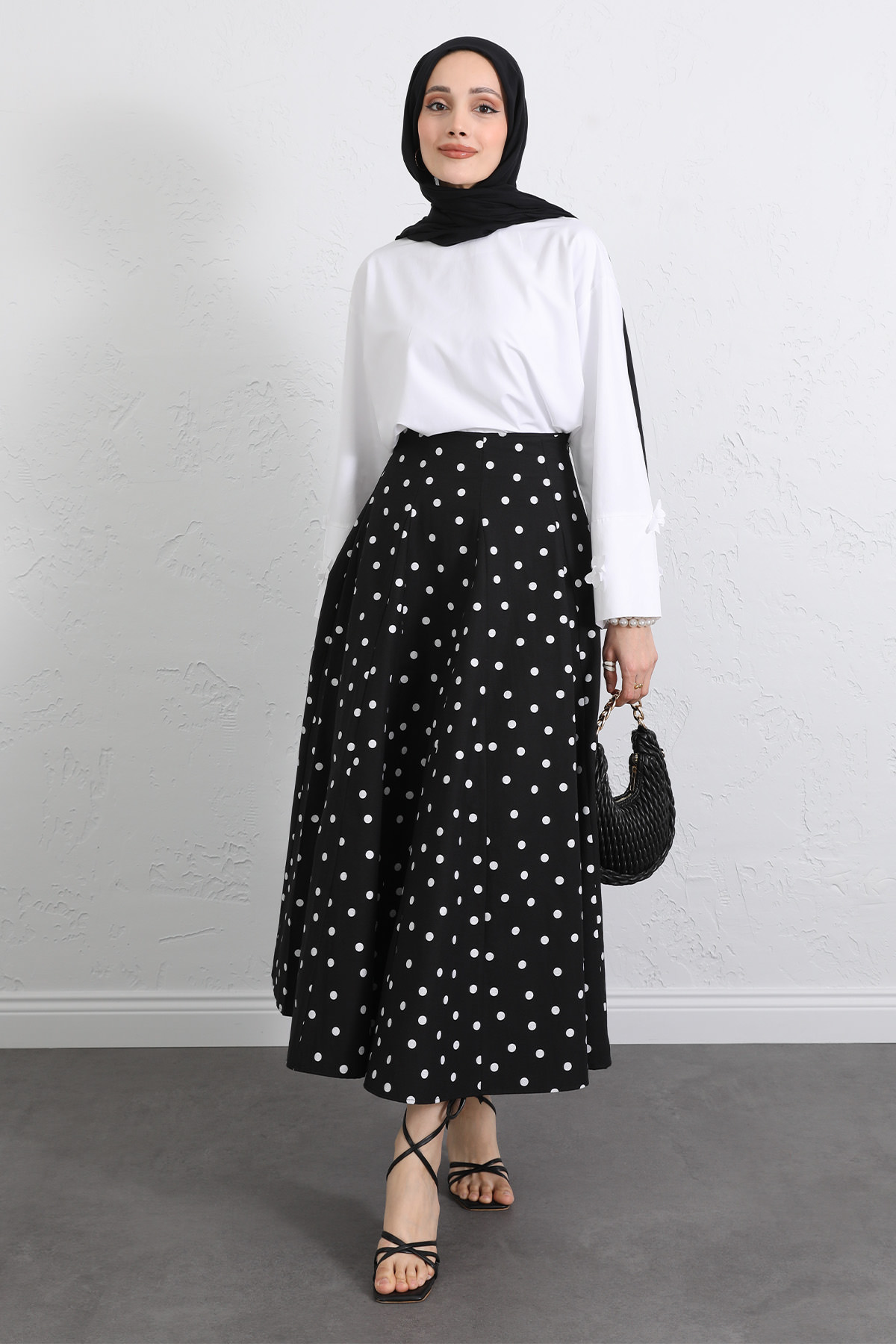 Puantiyeli Kloş Etek 263005 - SİYAH |  