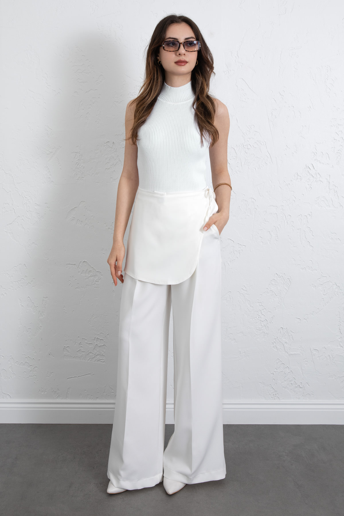 Etek Detaylı Kumaş Pantolon 264005 - BEYAZ |  