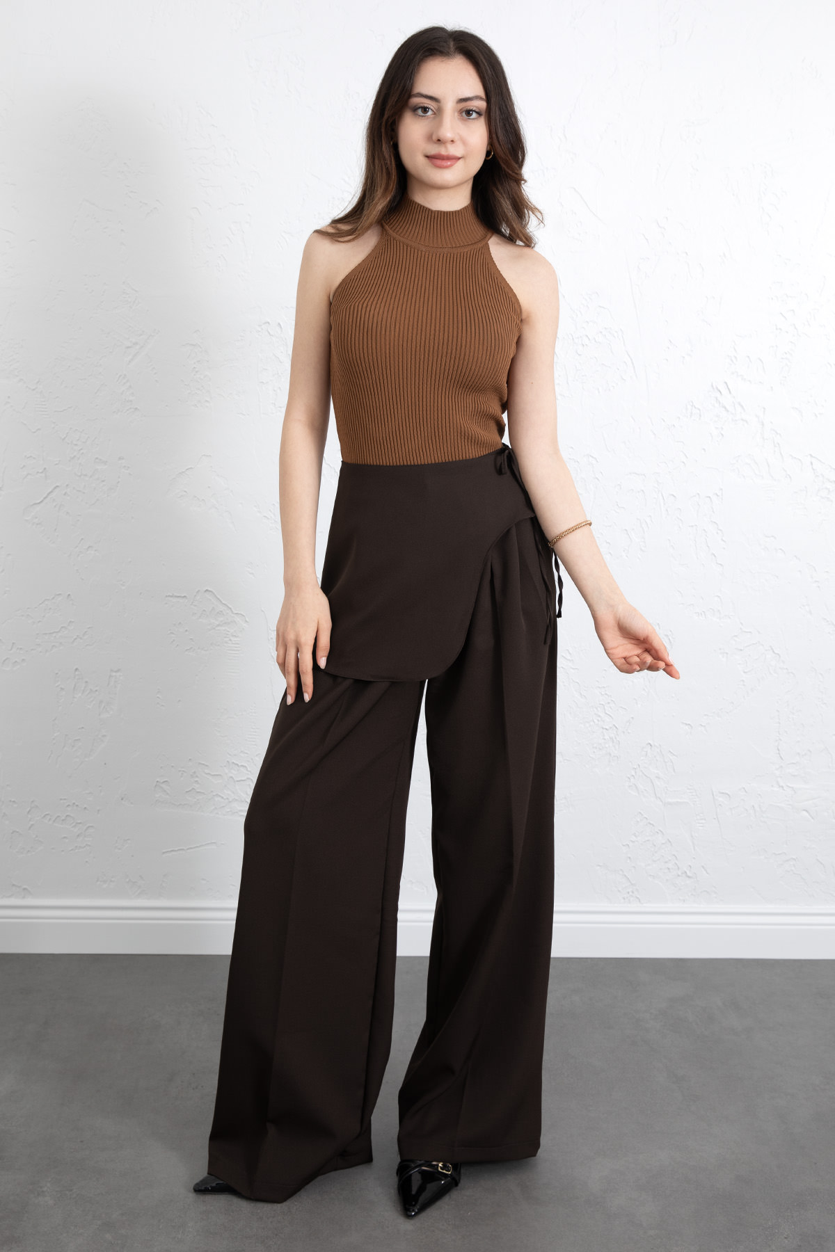 Etek Detaylı Kumaş Pantolon 264005 - KAHVERENGİ |  