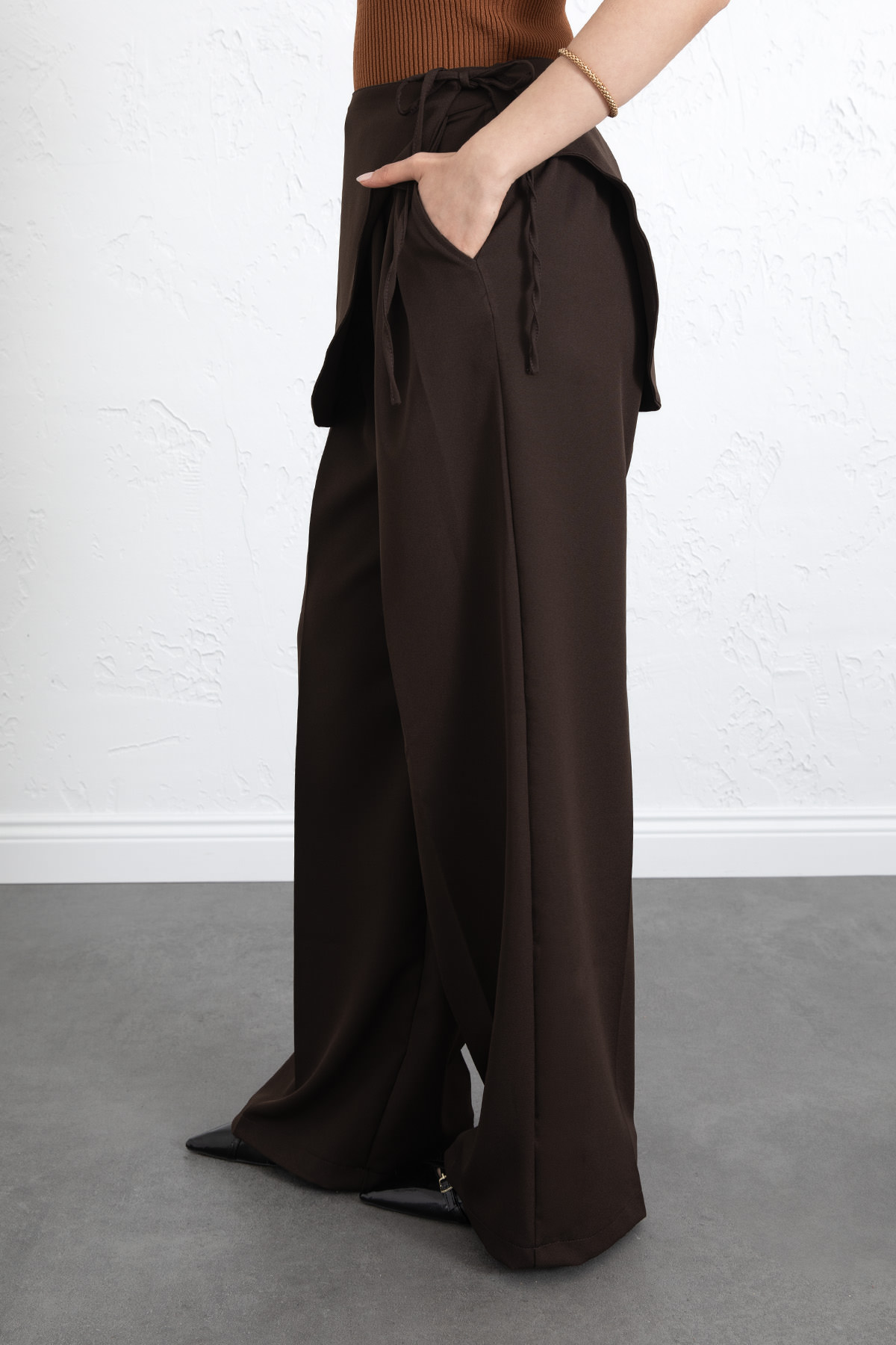 Etek Detaylı Kumaş Pantolon 264005 - KAHVERENGİ |  