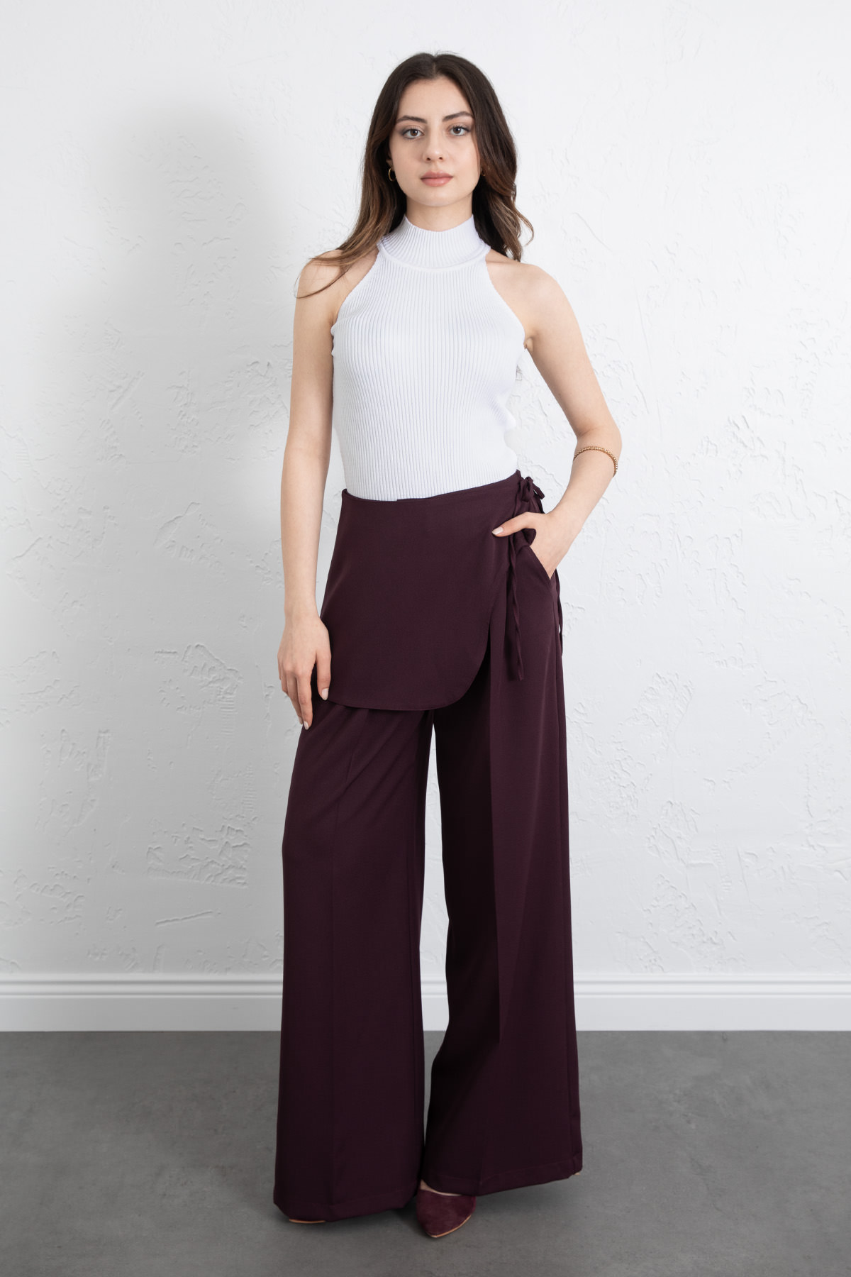 Etek Detaylı Kumaş Pantolon 264005 - MÜRDÜM |  