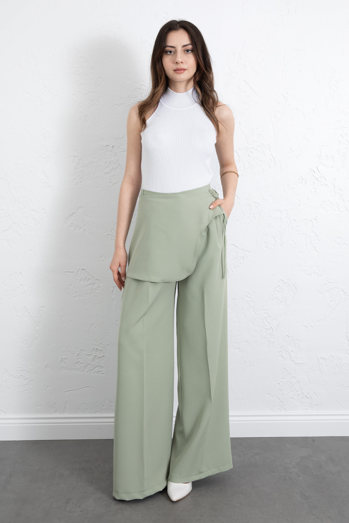 Etek Detaylı Kumaş Pantolon 264005 - AÇIK YEŞİL |  