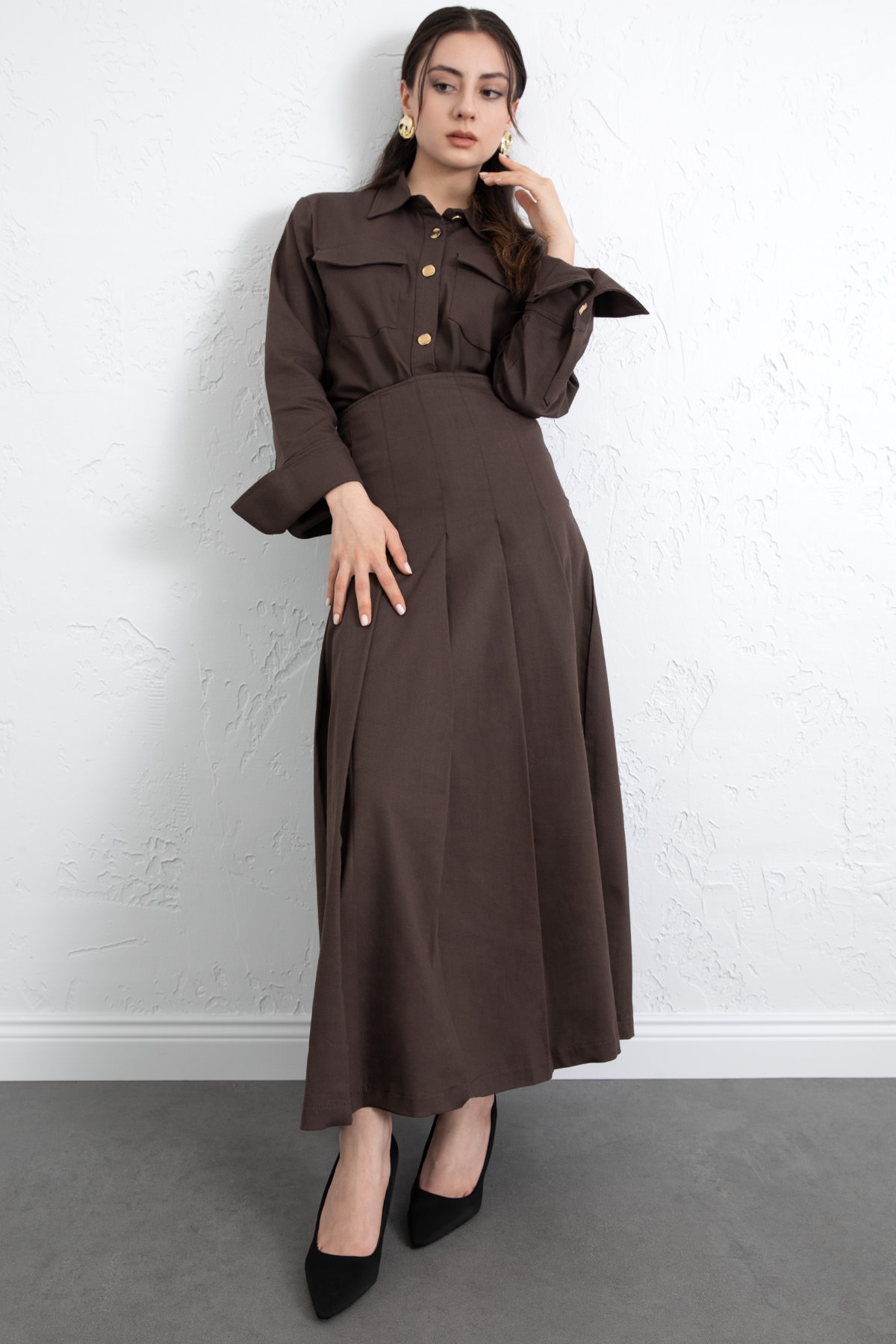 Gömlekli Etek Takım 266004 - KAHVERENGİ |  