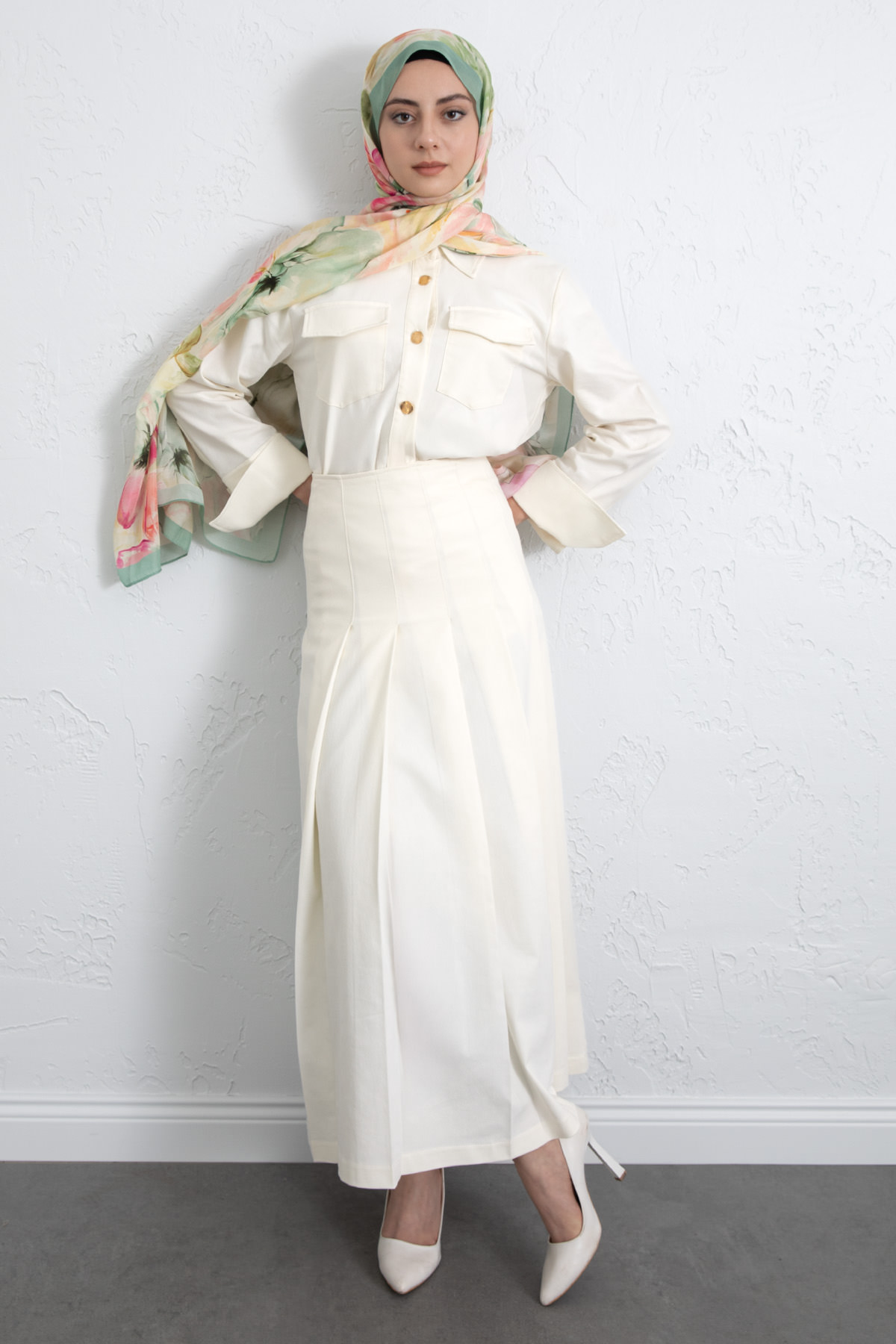 Gömlekli Etek Takım 266004 - EKRU |  