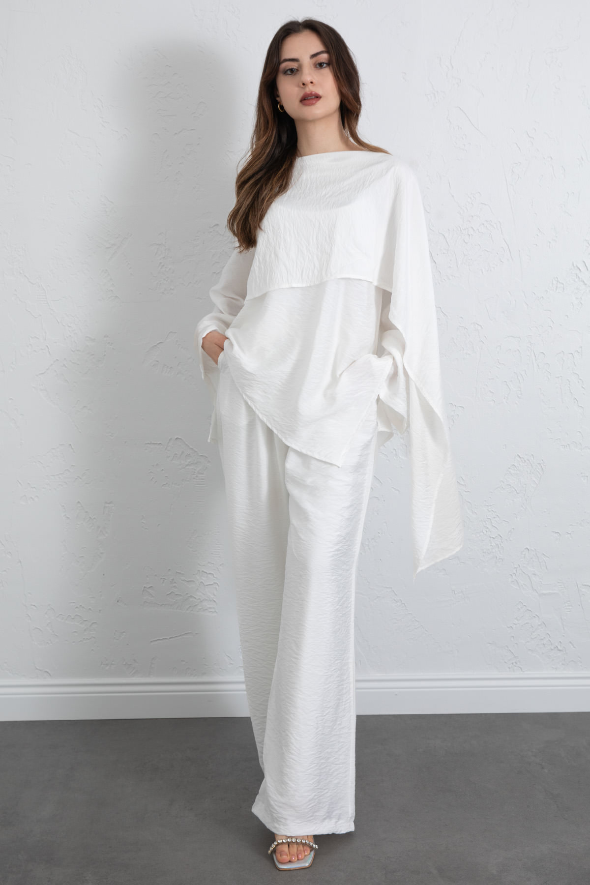 Asimetrik Kesim Atkılı Takım 266009 - BEYAZ |  