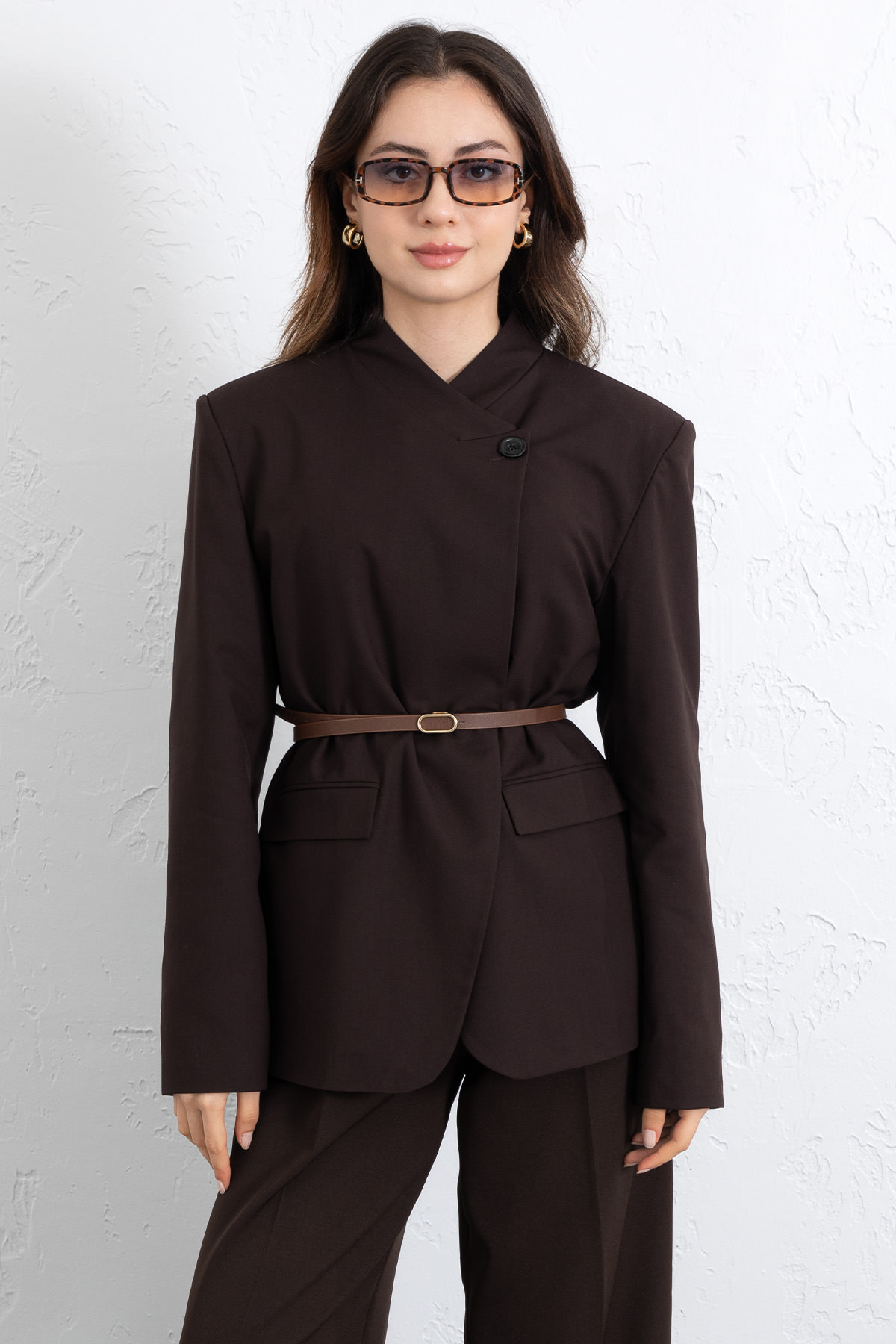 Yüksek Yaka Blazer Ceket 269013 - KAHVERENGİ |  