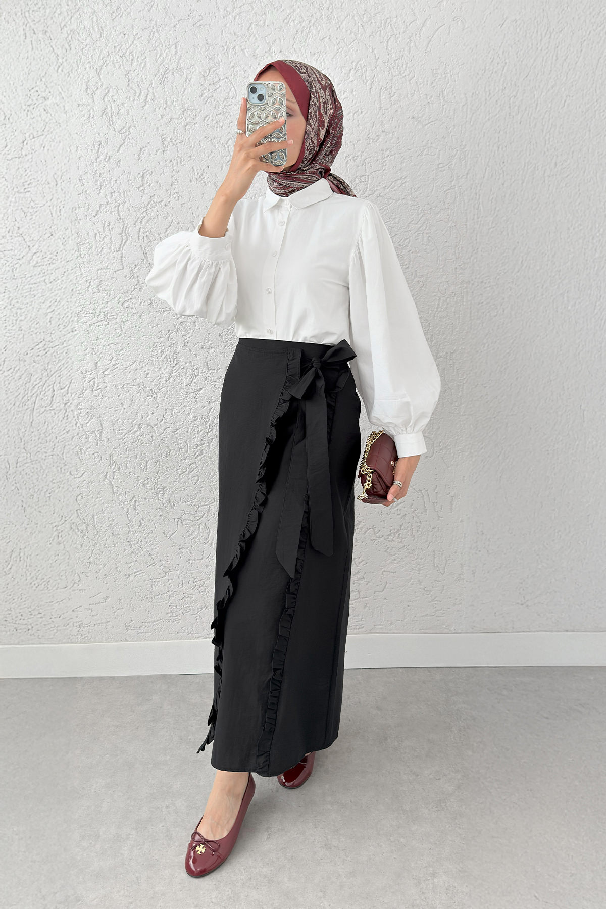 Asimetrik Fırfırlı Etek 2325 - SİYAH |  