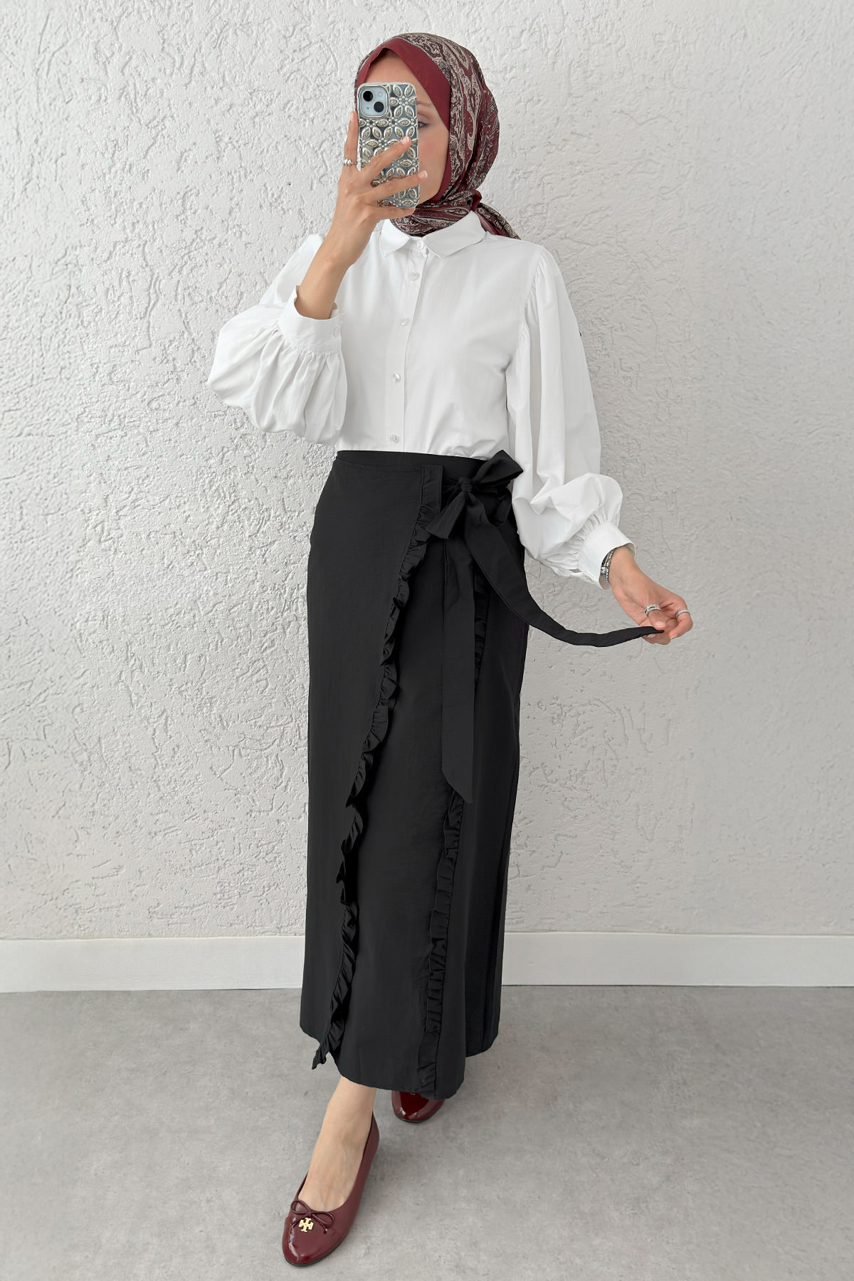 Asimetrik Fırfırlı Etek 2325 - SİYAH |  