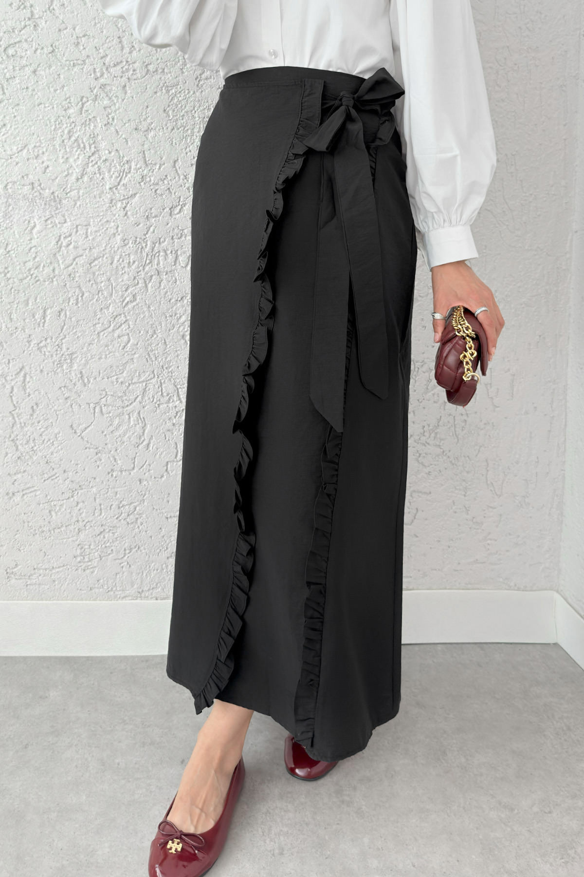 Asimetrik Fırfırlı Etek 2325 - SİYAH |  